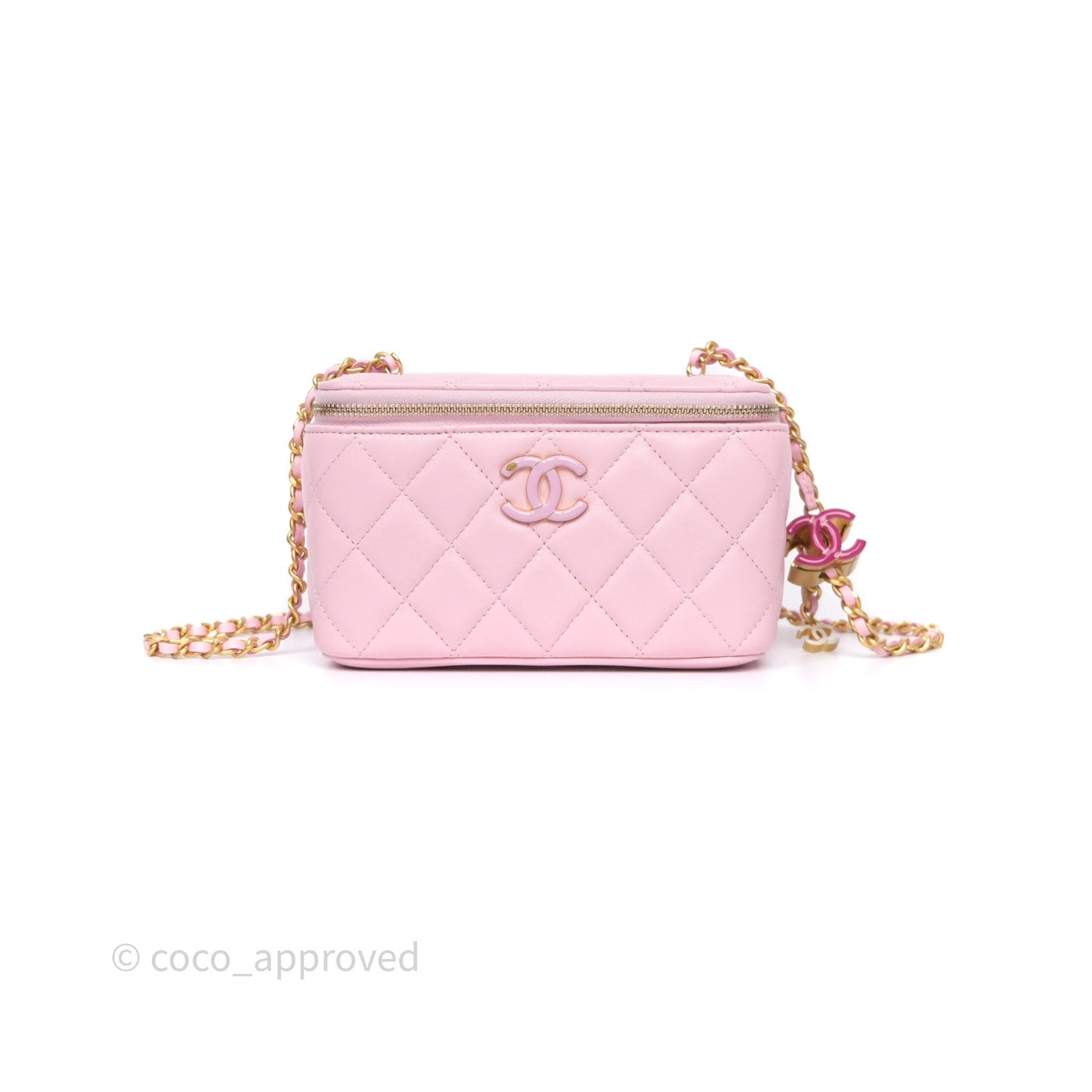 Chanel Vanity with Enamel CC Adjustable Chain Pink Lambskin Aged Gold Hardware