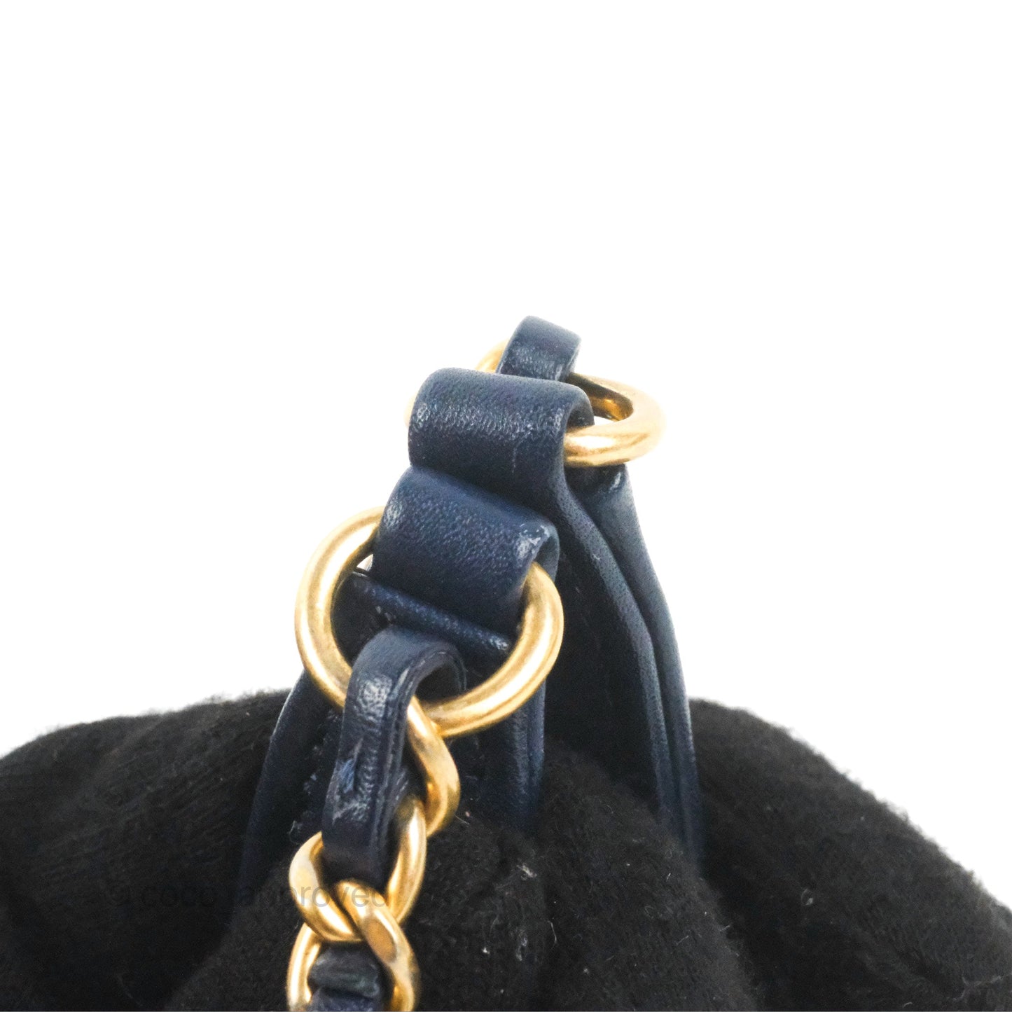 Chanel Small Coco Handle Chevron Navy Crumpled Leather Aged Gold Hardware