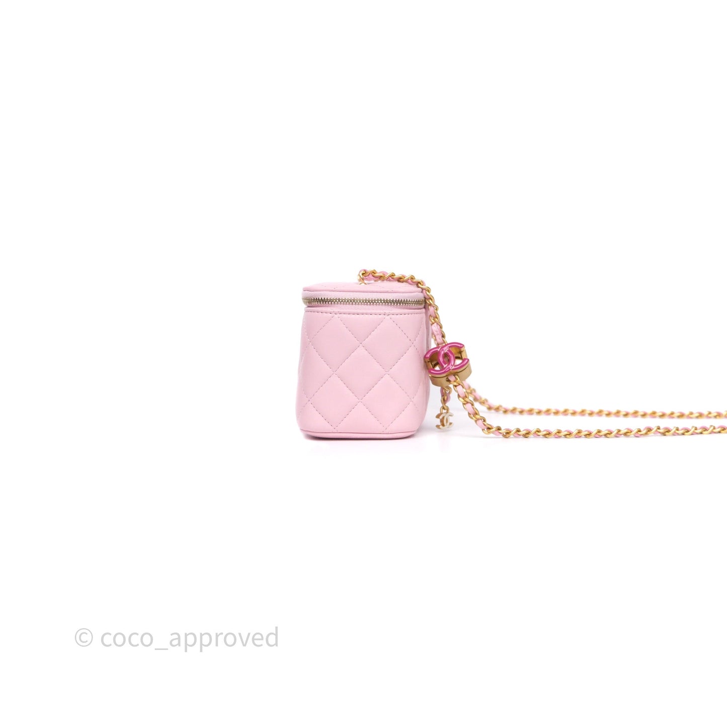 Chanel Vanity with Enamel CC Adjustable Chain Pink Lambskin Aged Gold Hardware