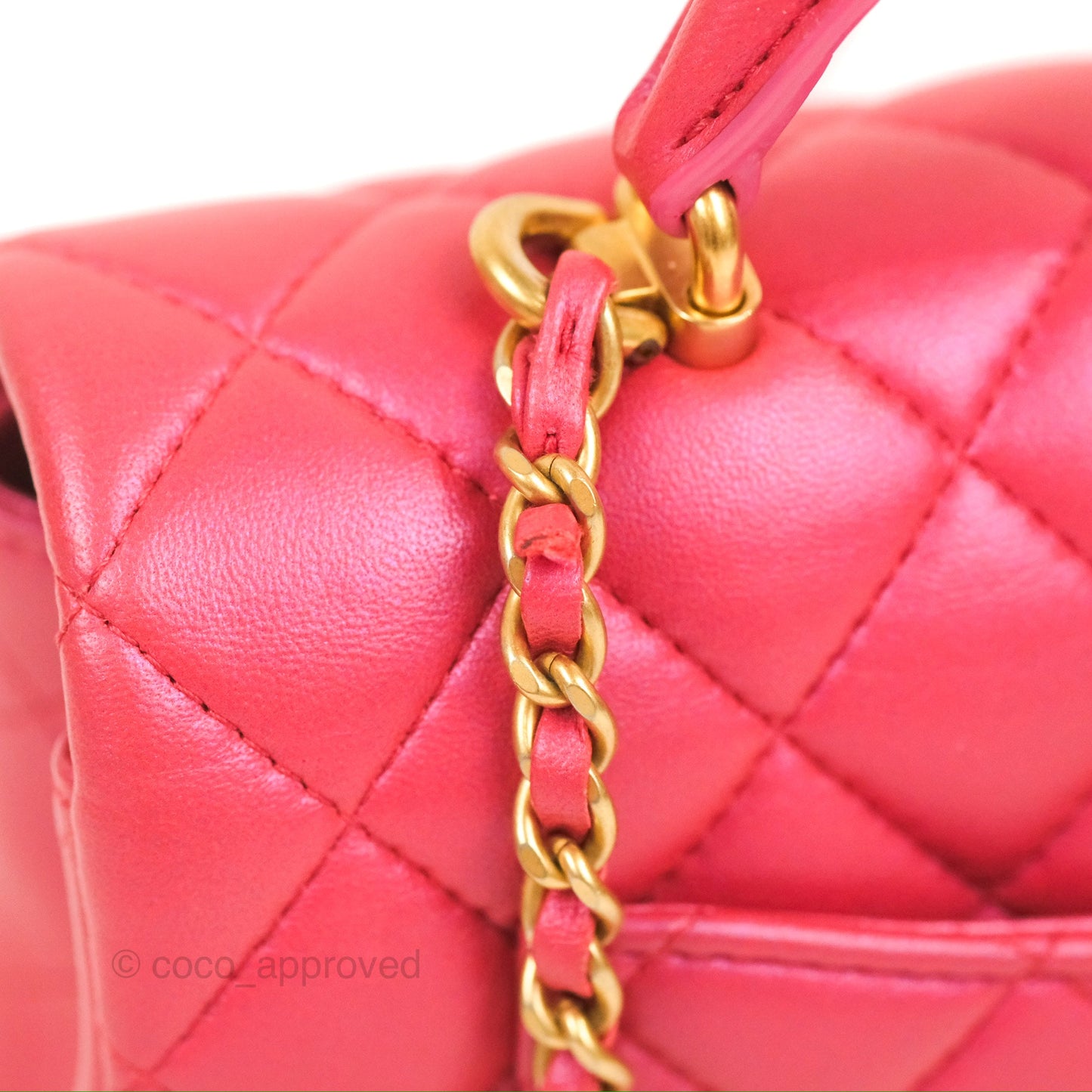 Chanel Top Handle Mini Rectangular Flap Bag Iridescent Dark Pink Lambskin Aged Gold Hardware