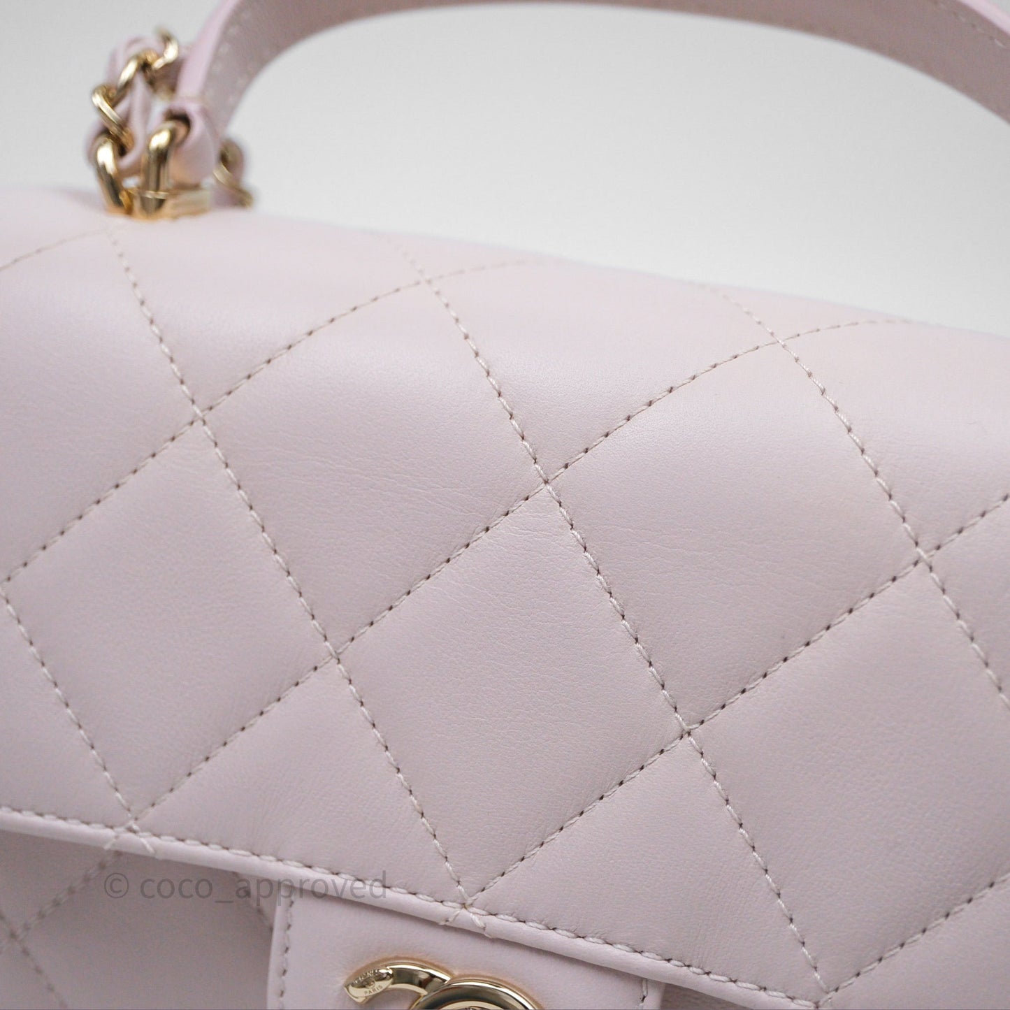Chanel Small Coco Lady Quilted Flap Bag With Top Handle Light Pink Calfskin Gold Hardware