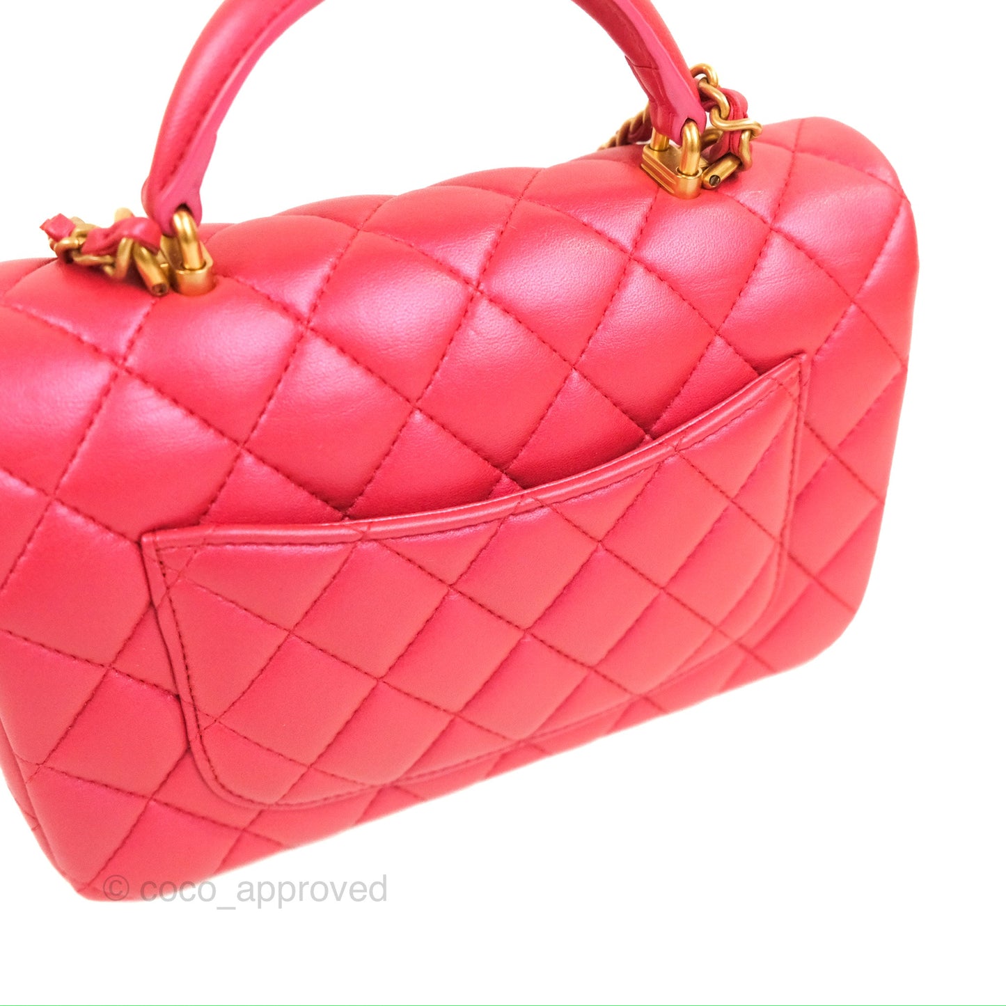 Chanel Top Handle Mini Rectangular Flap Bag Iridescent Dark Pink Lambskin Aged Gold Hardware