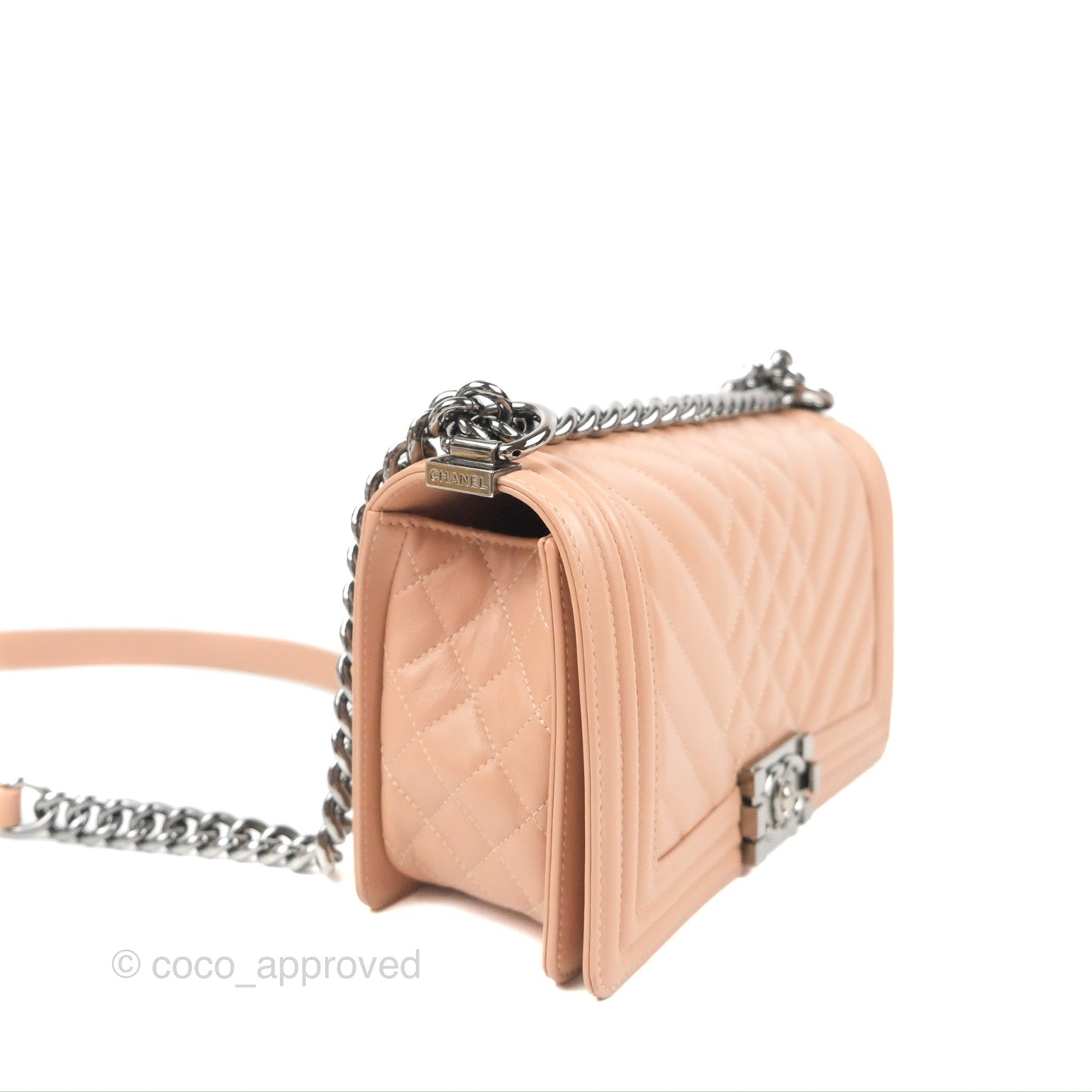 Chanel Chevron & Quilted Medium Boy Beige Calfskin Gun Metal