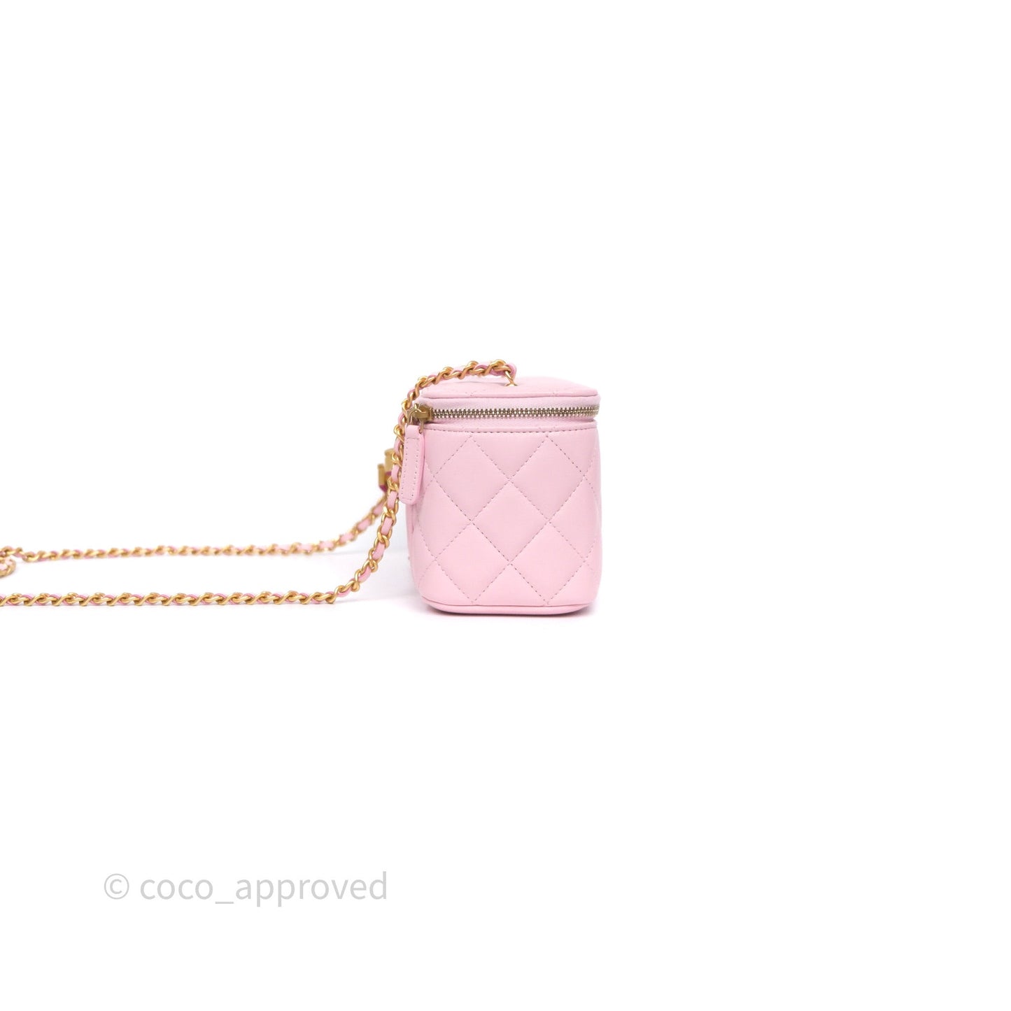 Chanel Vanity with Enamel CC Adjustable Chain Pink Lambskin Aged Gold Hardware