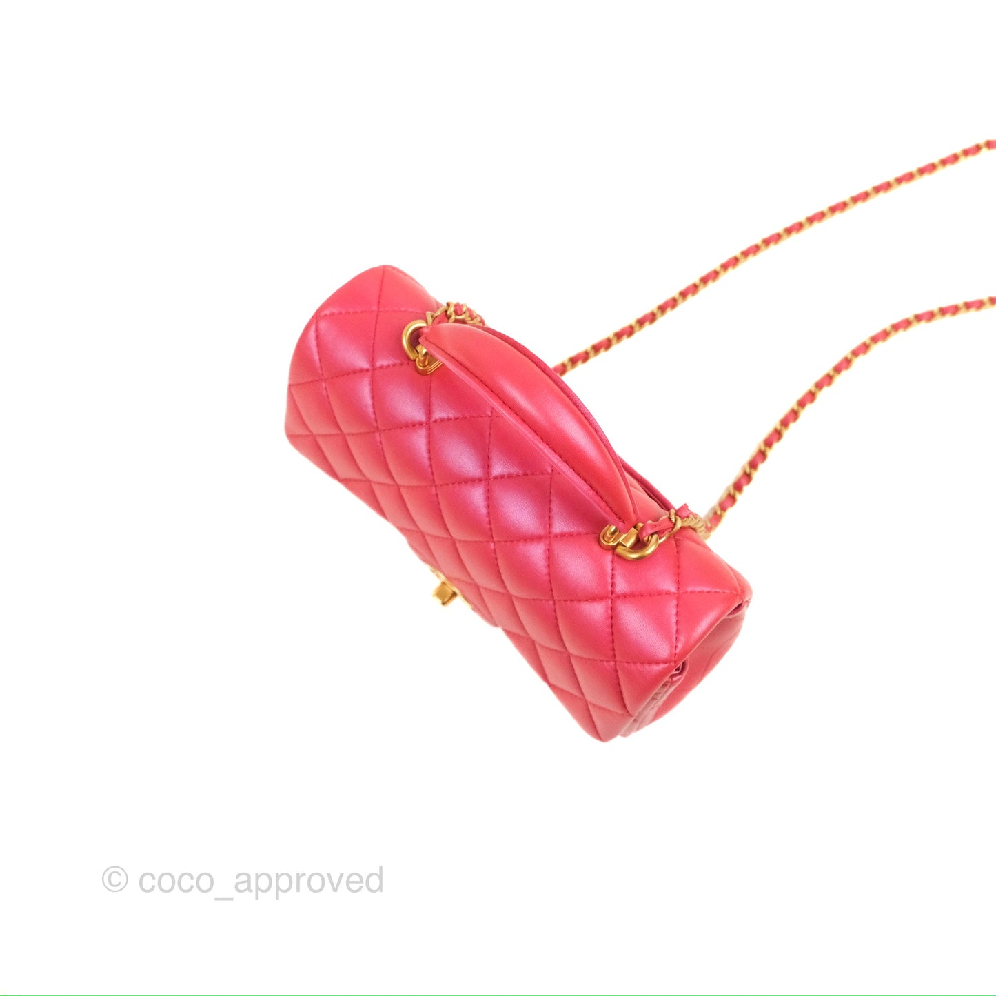 Chanel Top Handle Mini Rectangular Flap Bag Iridescent Dark Pink Lambskin Aged Gold Hardware