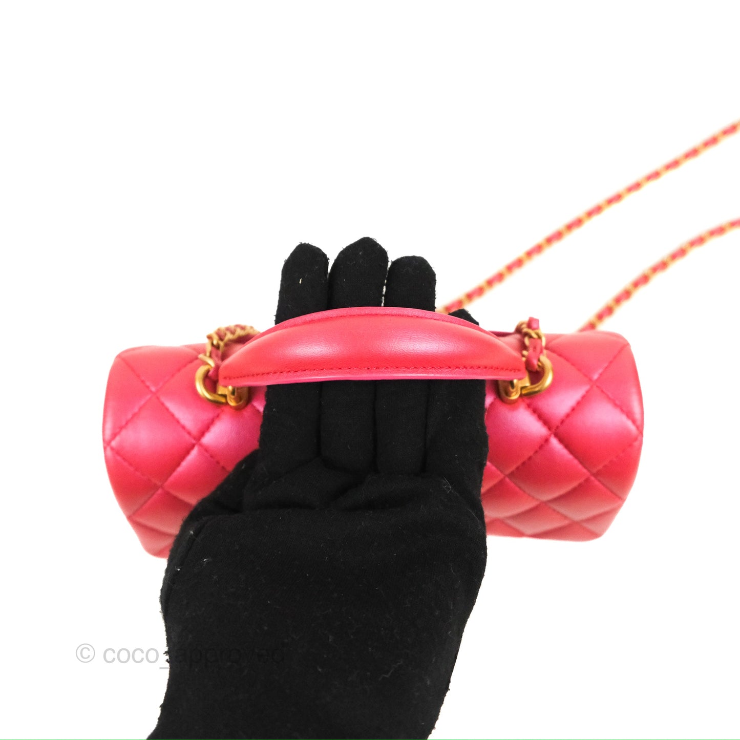 Chanel Top Handle Mini Rectangular Flap Bag Iridescent Dark Pink Lambskin Aged Gold Hardware