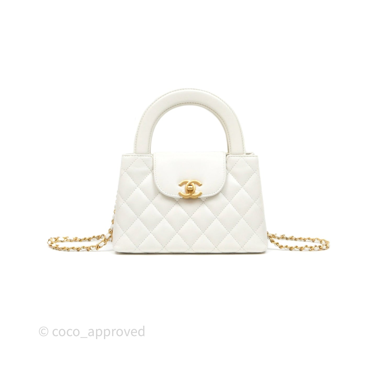 Chanel Kelly Bag Quilted White Calfskin Aged Gold Hardware
