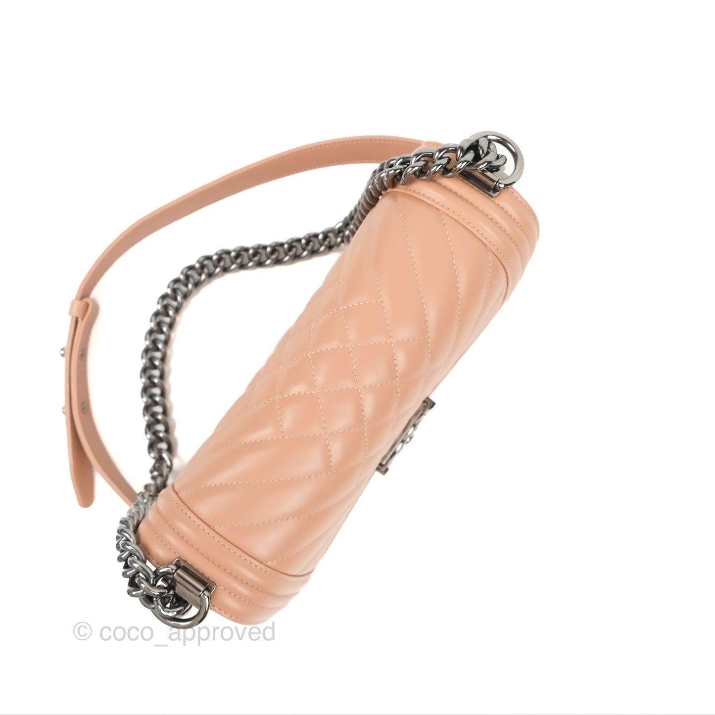 Chanel Chevron & Quilted Medium Boy Beige Calfskin Gun Metal