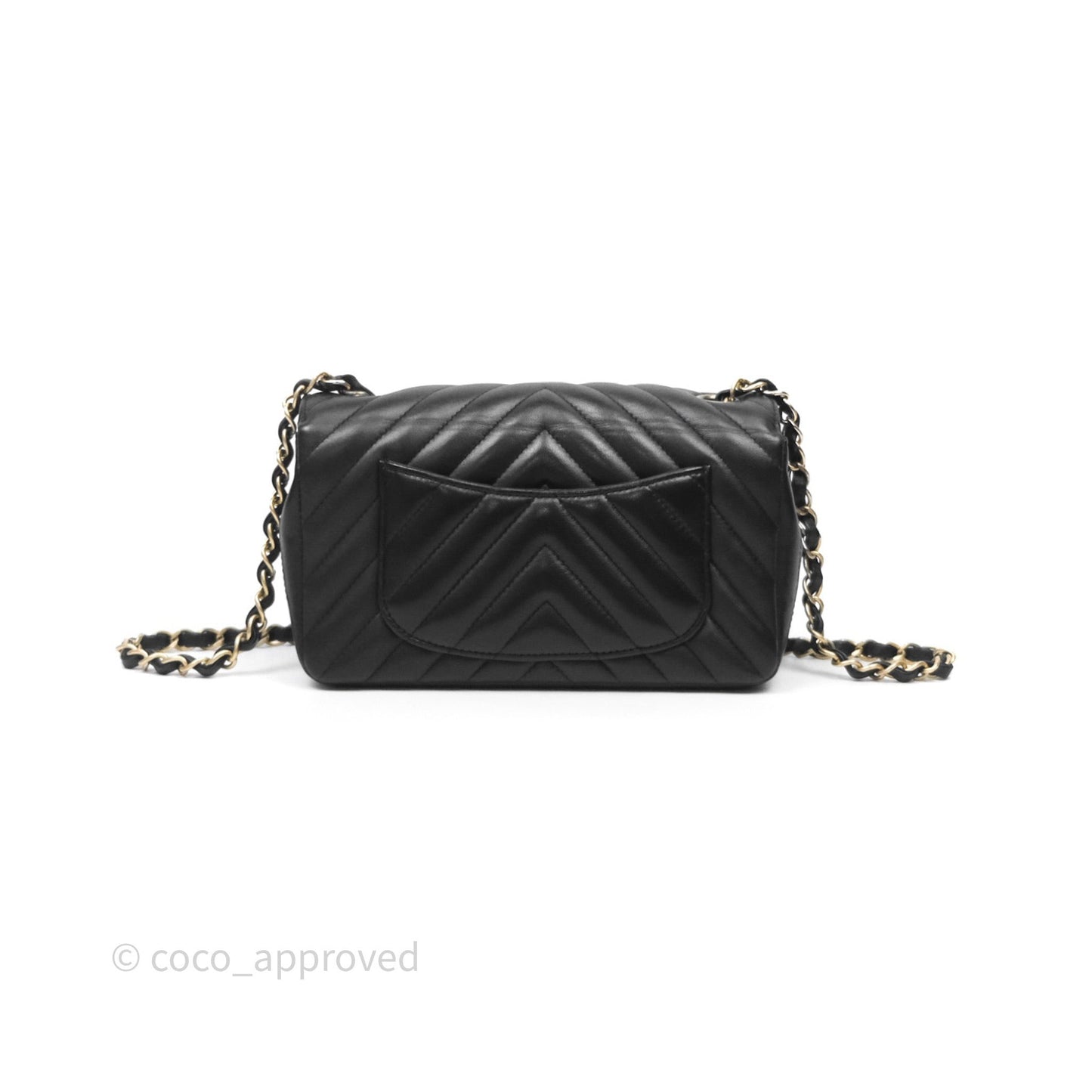 Chanel Mini Rectangular Chevron Black Lambskin Aged Gold Hardware
