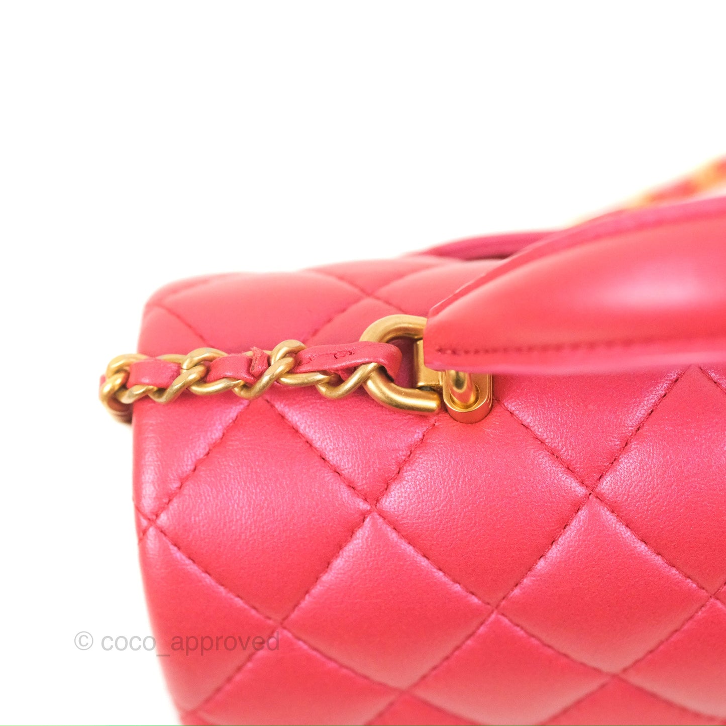 Chanel Top Handle Mini Rectangular Flap Bag Iridescent Dark Pink Lambskin Aged Gold Hardware