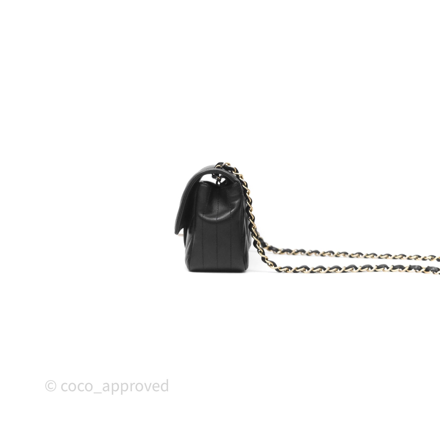 Chanel Mini Rectangular Chevron Black Lambskin Aged Gold Hardware