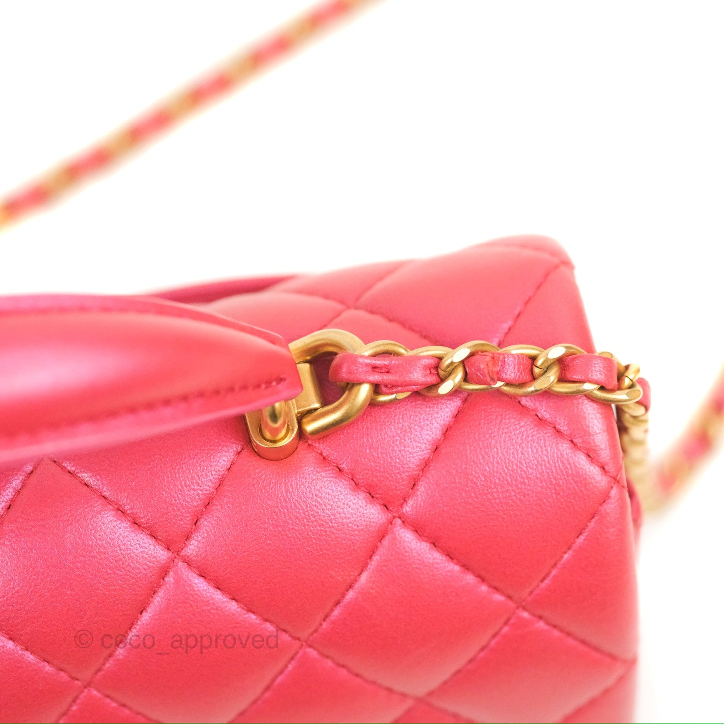 Chanel Top Handle Mini Rectangular Flap Bag Iridescent Dark Pink Lambskin Aged Gold Hardware