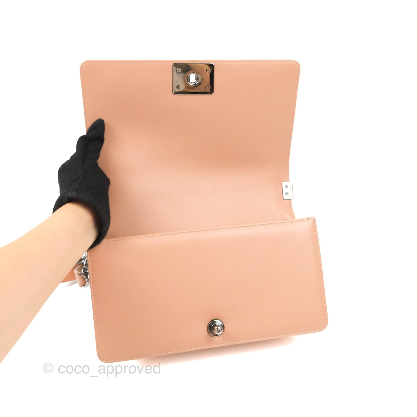 Chanel Chevron & Quilted Medium Boy Beige Calfskin Gun Metal