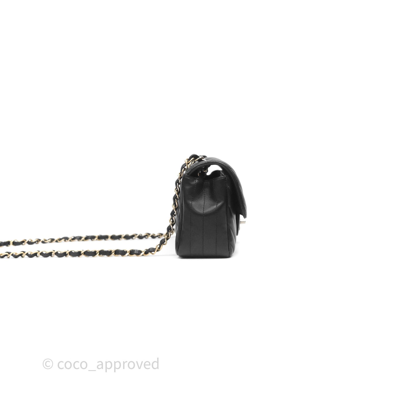Chanel Mini Rectangular Chevron Black Lambskin Aged Gold Hardware