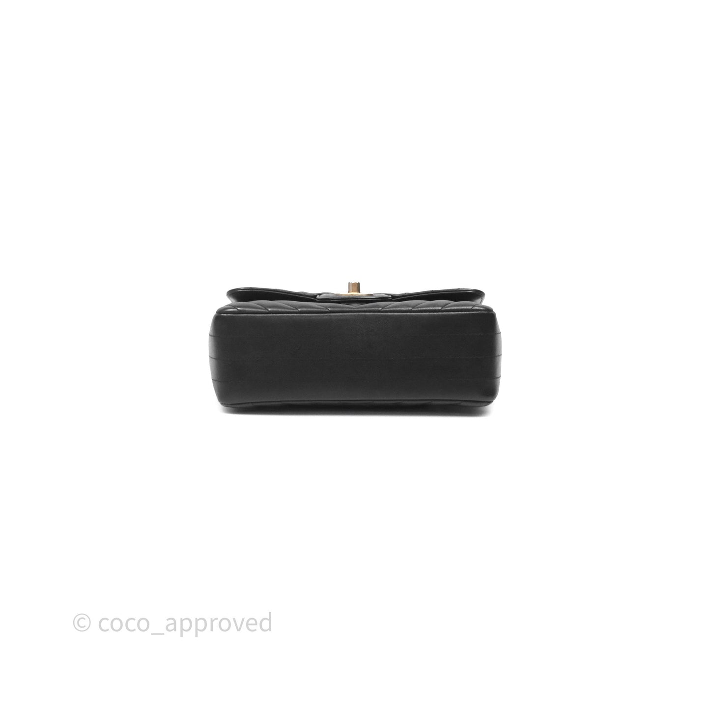 Chanel Mini Rectangular Chevron Black Lambskin Aged Gold Hardware