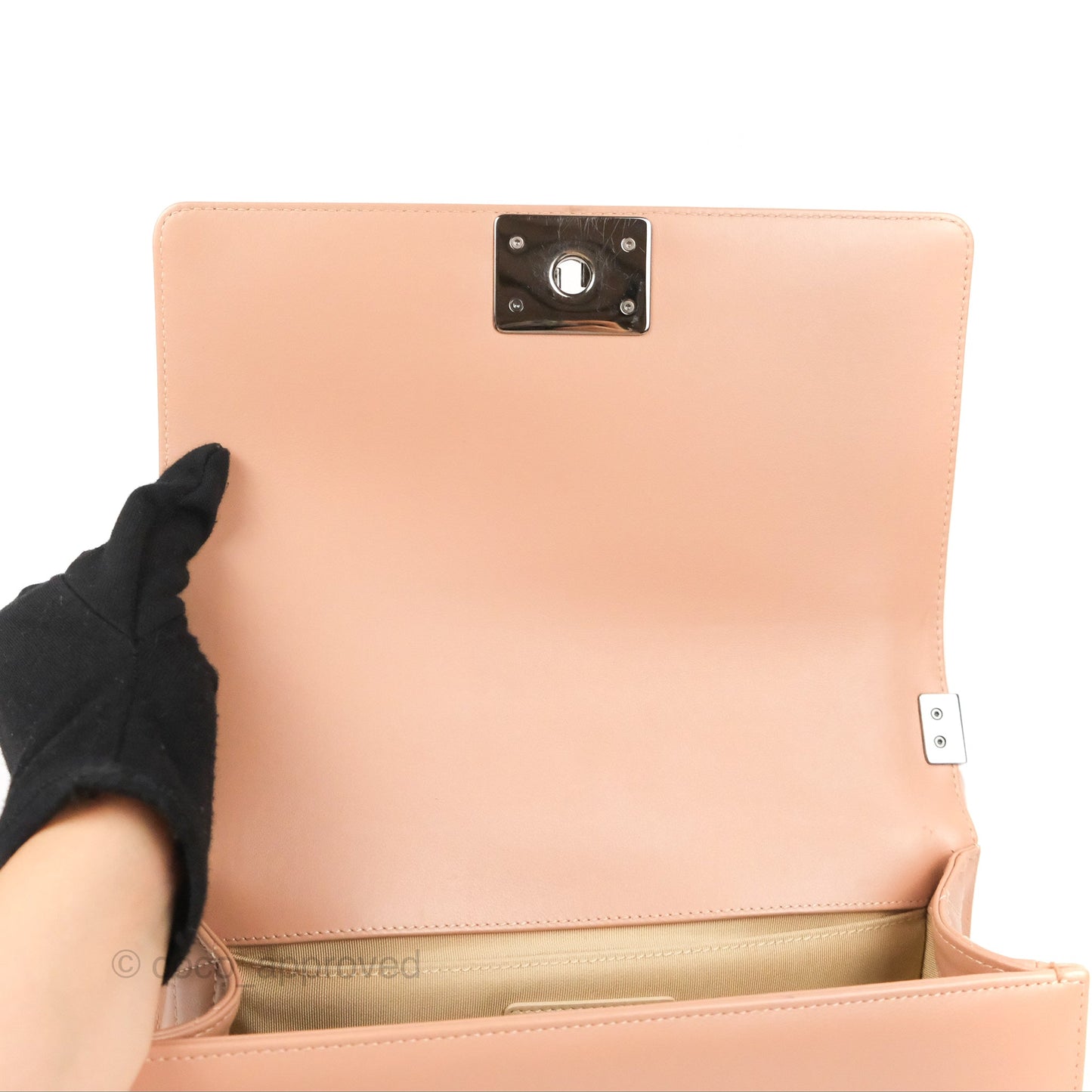 Chanel Chevron & Quilted Medium Boy Beige Calfskin Gun Metal