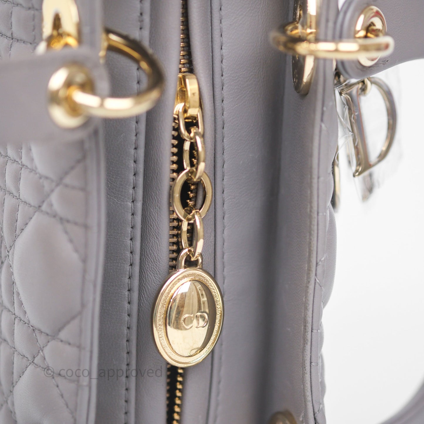 Christian Dior Medium Lady Dior Grey Lambskin Gold Hardware