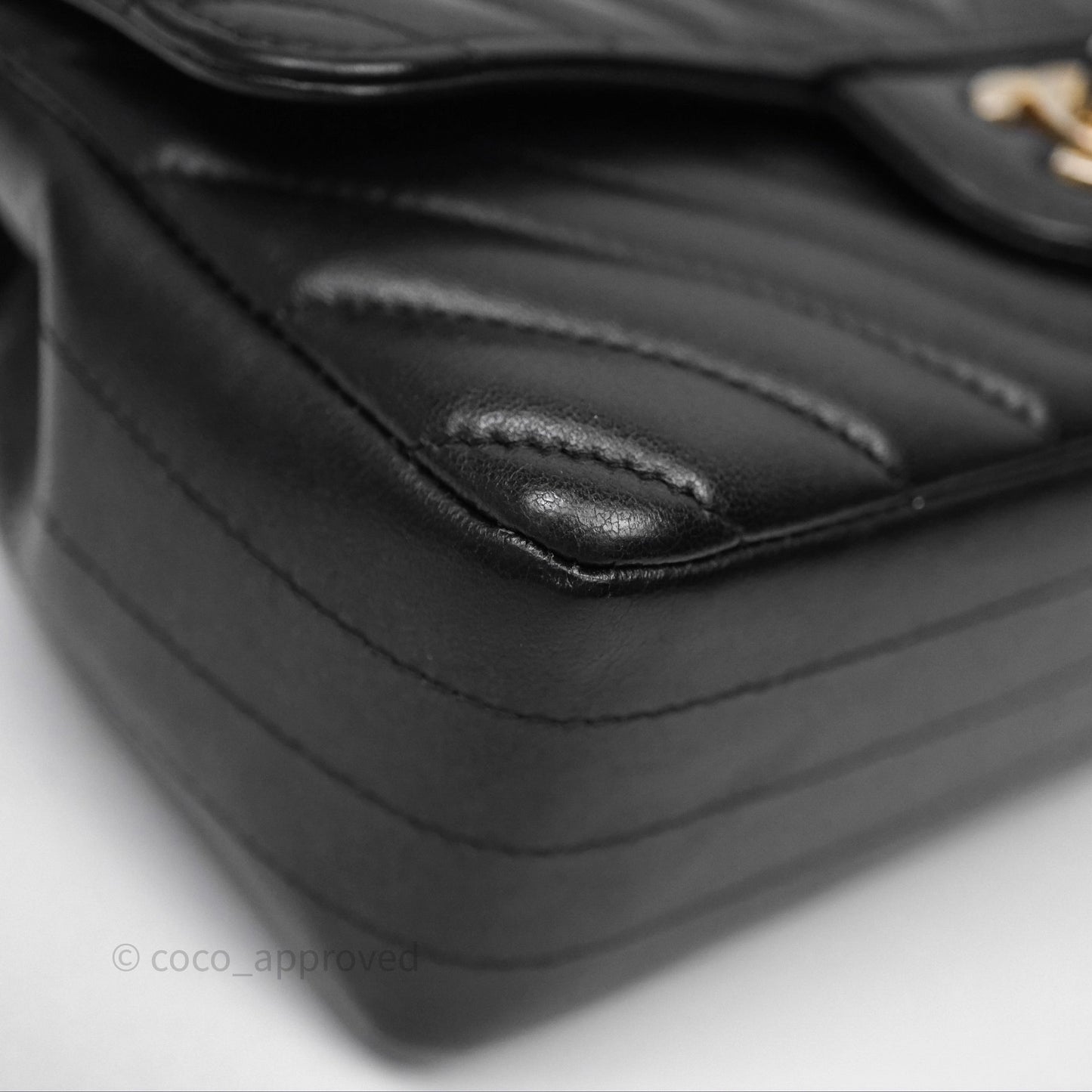 Chanel Mini Rectangular Chevron Black Lambskin Aged Gold Hardware