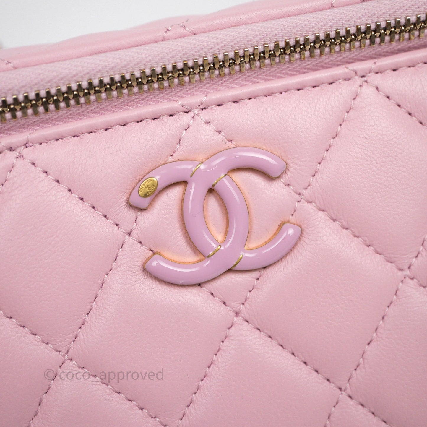 Chanel Vanity with Enamel CC Adjustable Chain Pink Lambskin Aged Gold Hardware