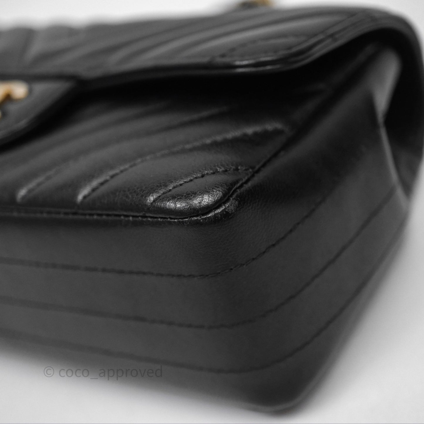 Chanel Mini Rectangular Chevron Black Lambskin Aged Gold Hardware