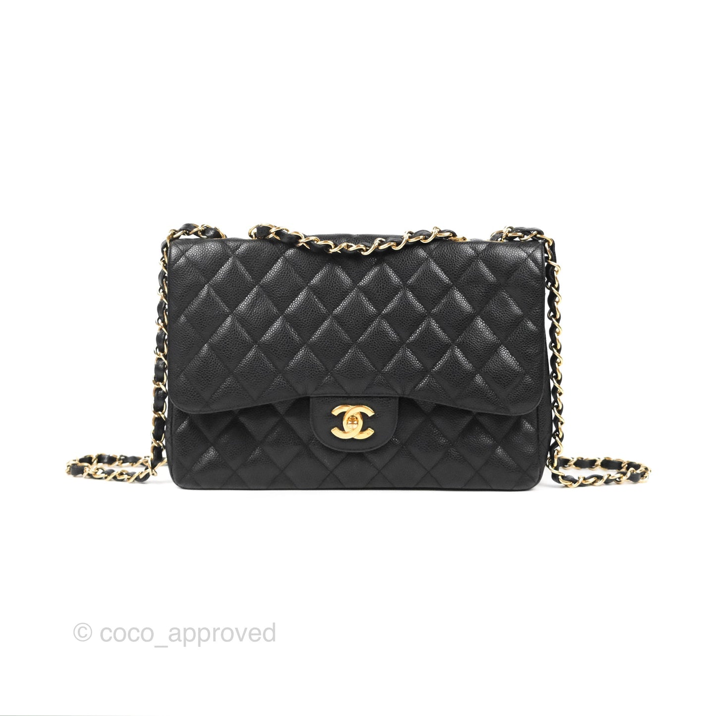Chanel Jumbo Single Flap Black Caviar 24K Gold Hardware