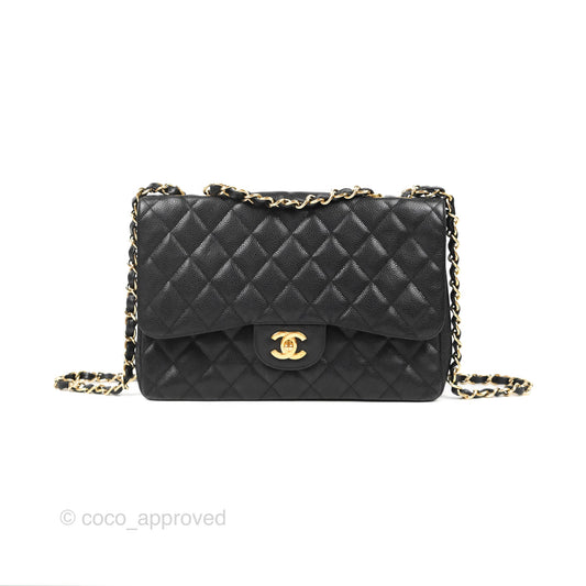Chanel Jumbo Single Flap Black Caviar 24K Gold Hardware