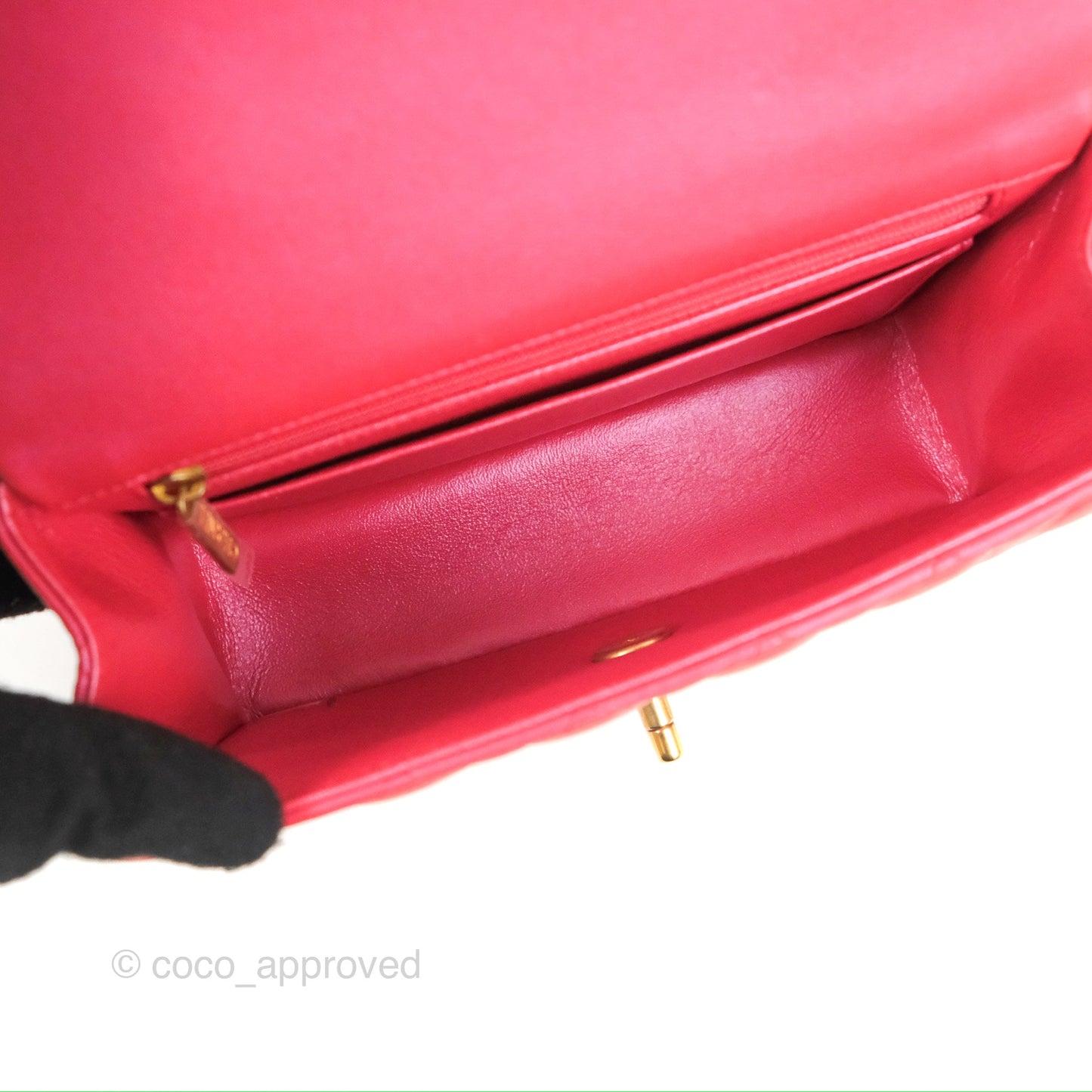 Chanel Top Handle Mini Rectangular Flap Bag Iridescent Dark Pink Lambskin Aged Gold Hardware
