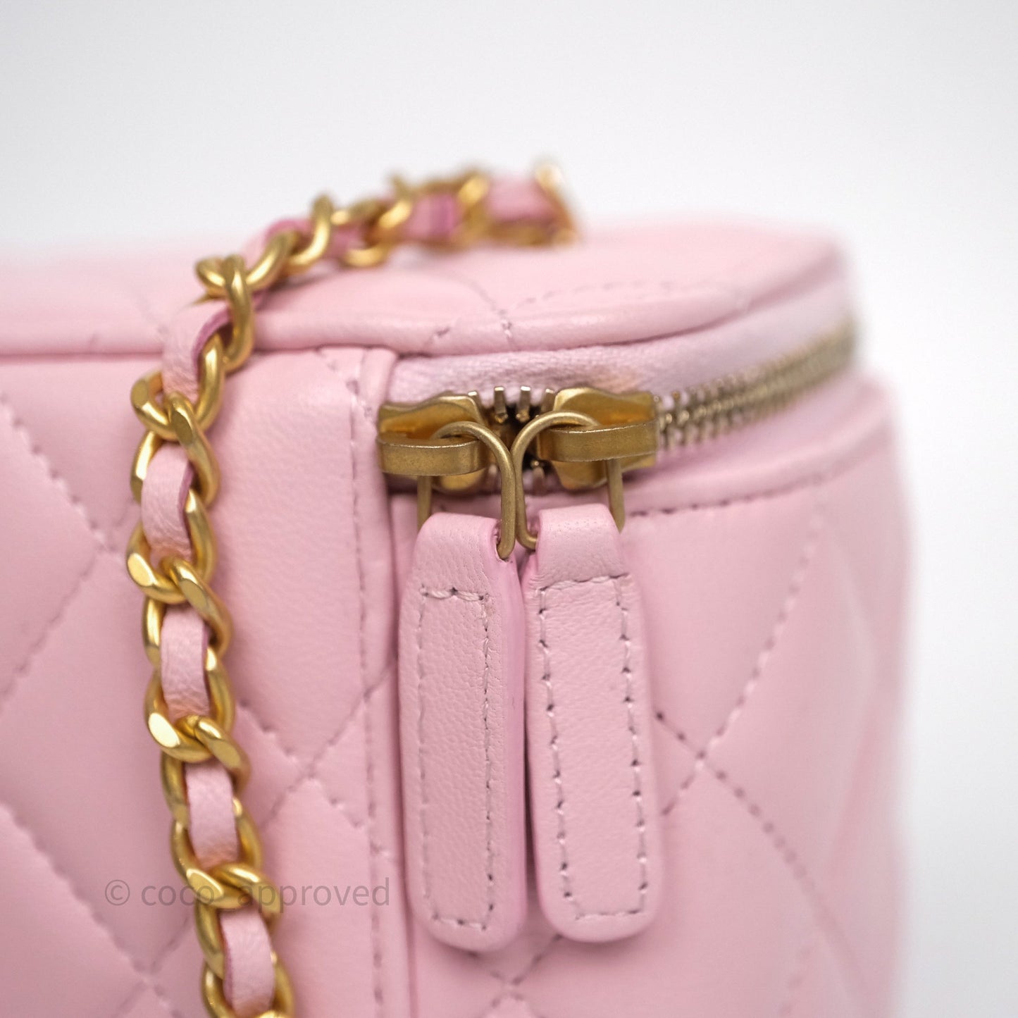 Chanel Vanity with Enamel CC Adjustable Chain Pink Lambskin Aged Gold Hardware
