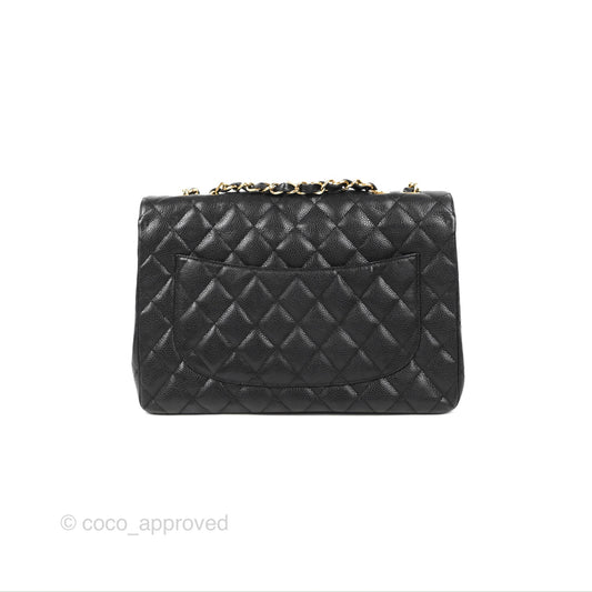 Chanel Jumbo Single Flap Black Caviar 24K Gold Hardware