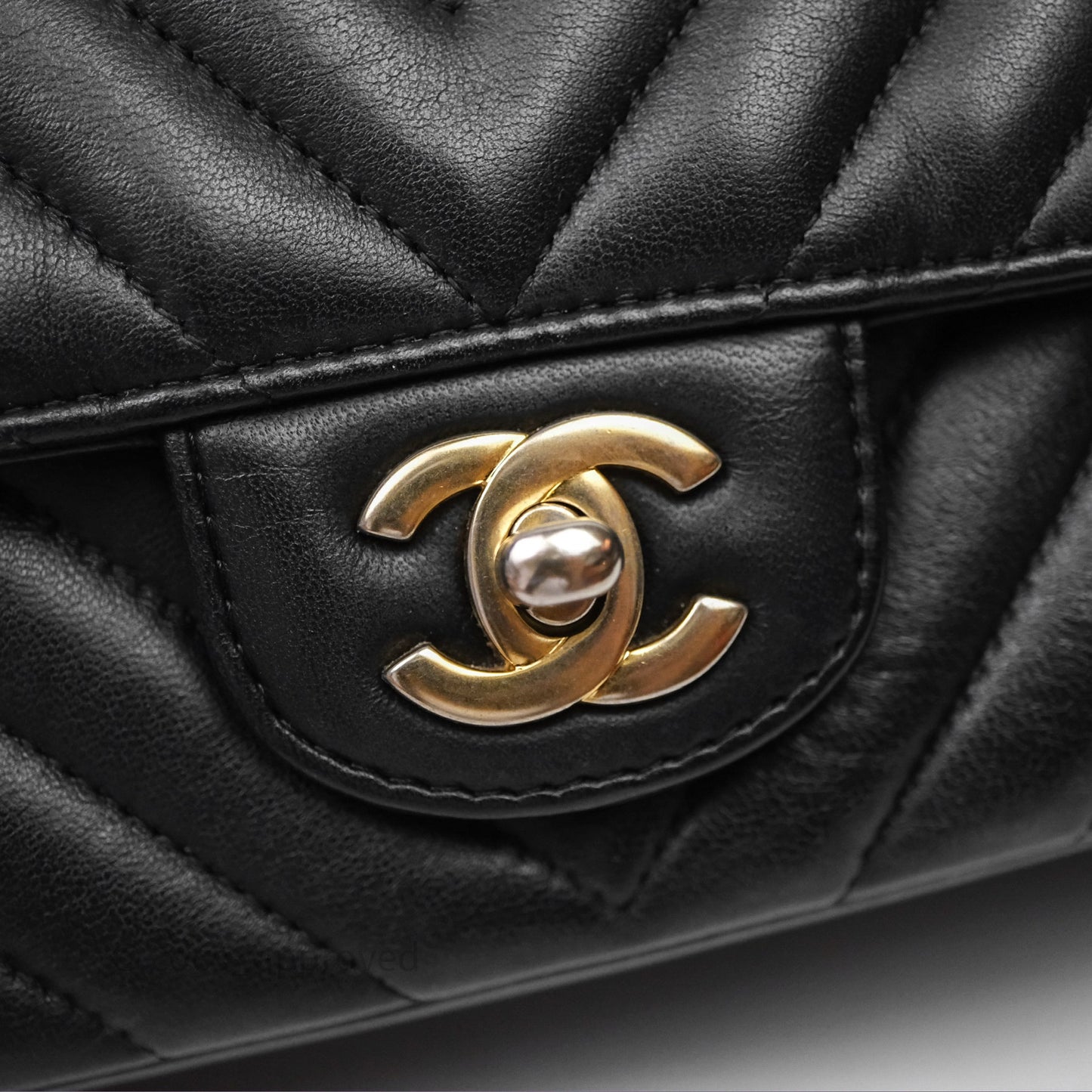 Chanel Mini Rectangular Chevron Black Lambskin Aged Gold Hardware