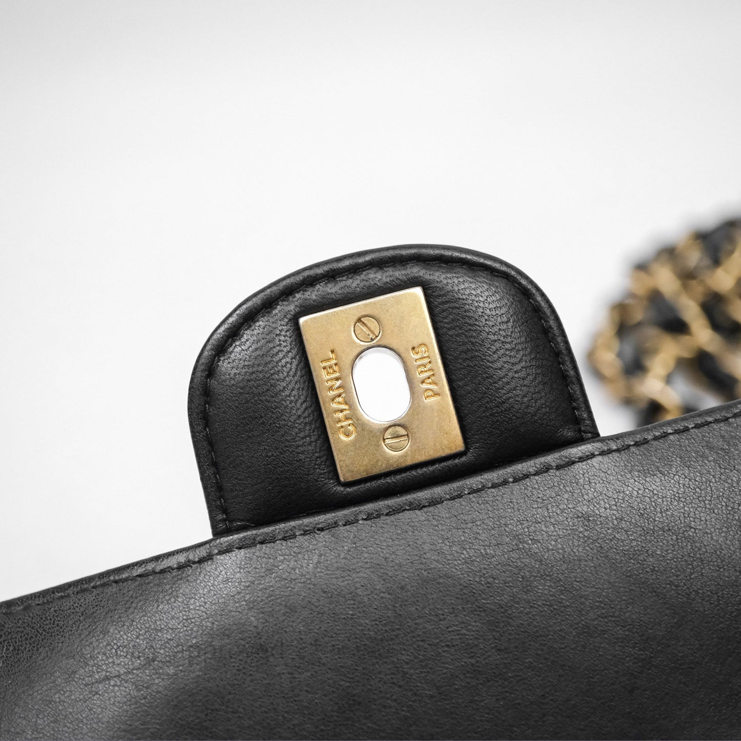 Chanel Mini Rectangular Chevron Black Lambskin Aged Gold Hardware
