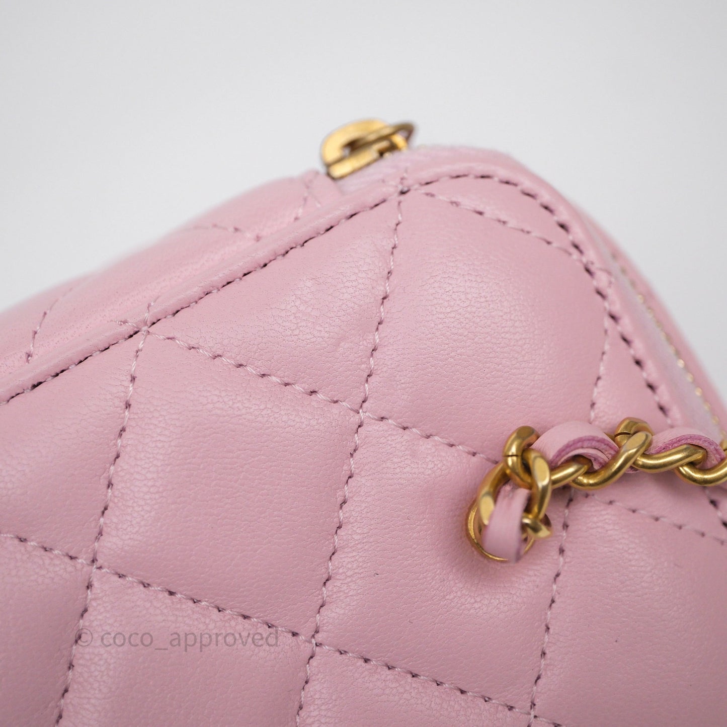 Chanel Vanity with Enamel CC Adjustable Chain Pink Lambskin Aged Gold Hardware