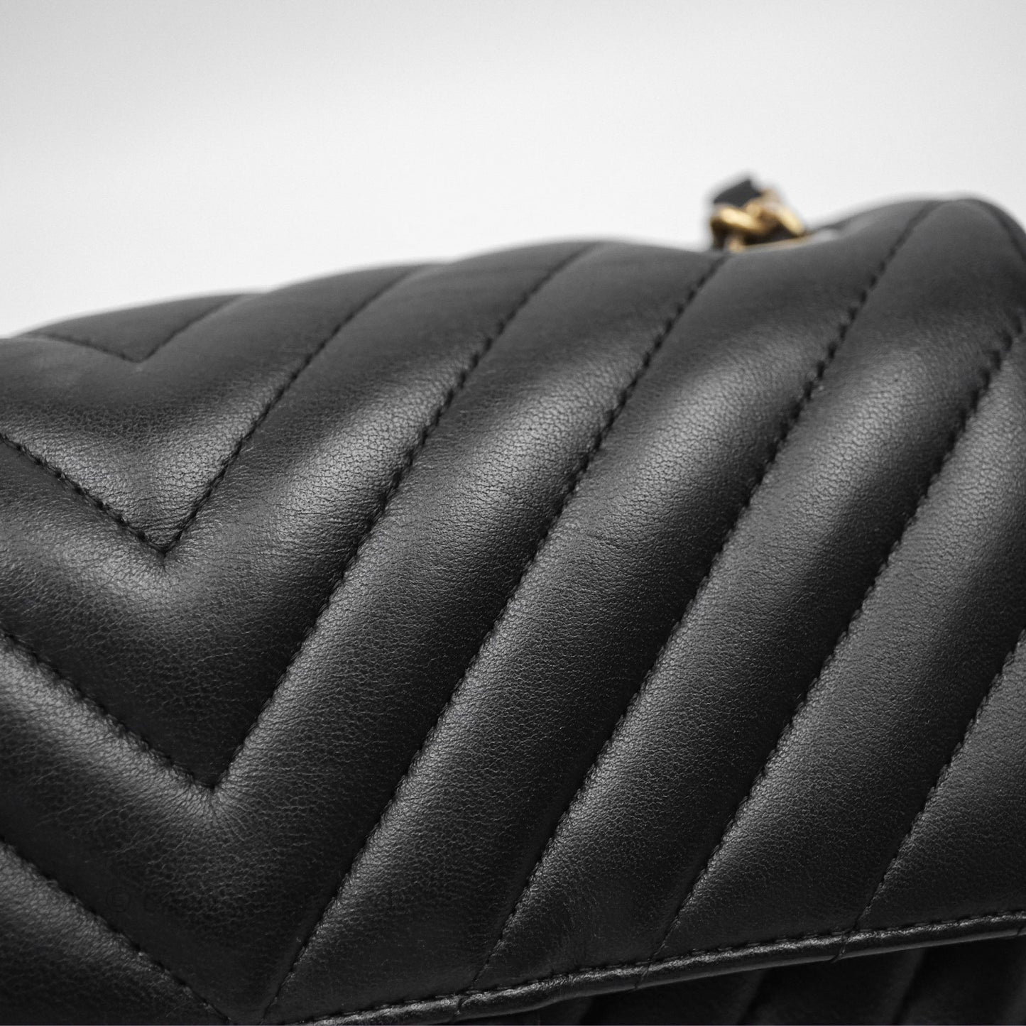 Chanel Mini Rectangular Chevron Black Lambskin Aged Gold Hardware
