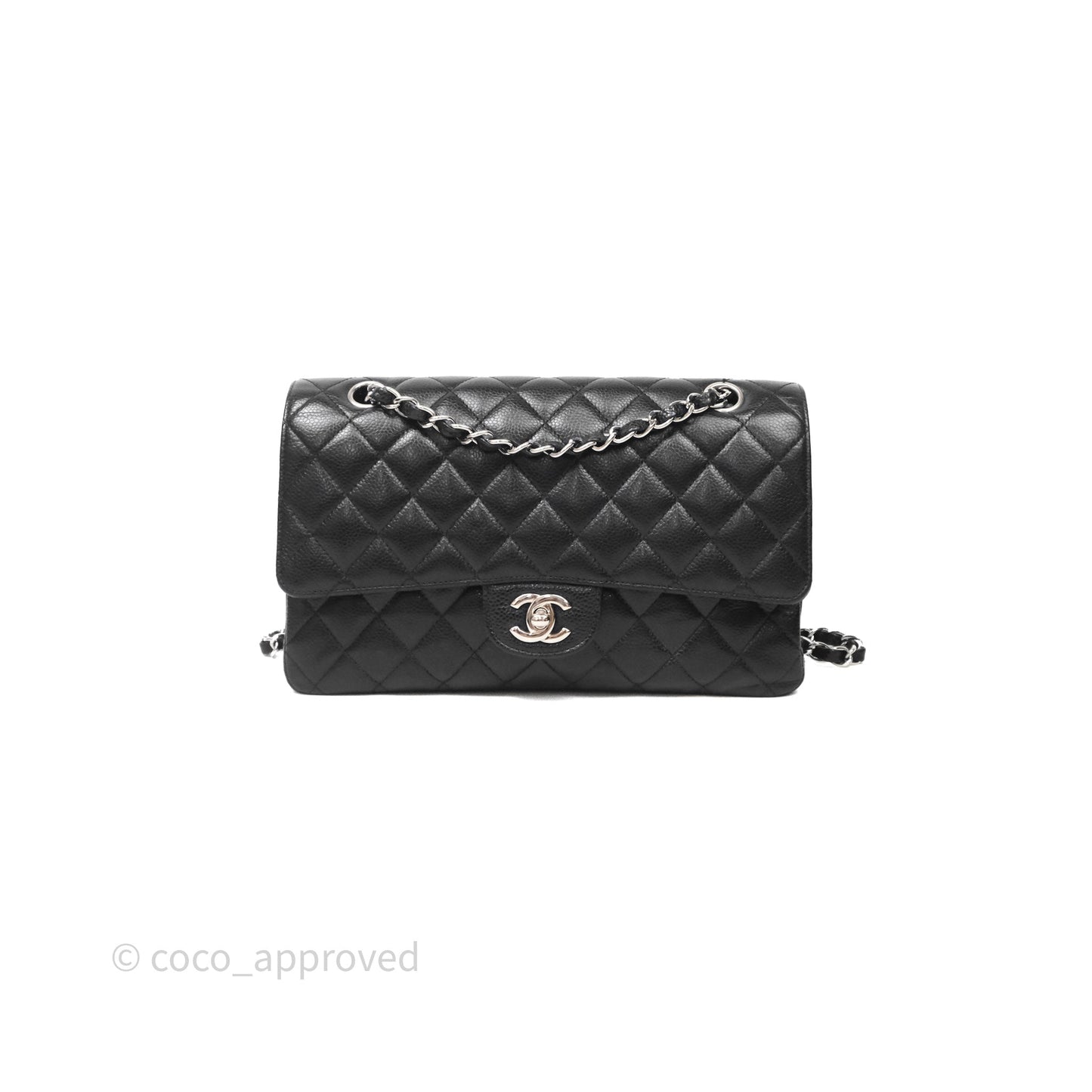 Chanel Classic M/L Medium Flap Quilted Black Caviar Silver Hardware