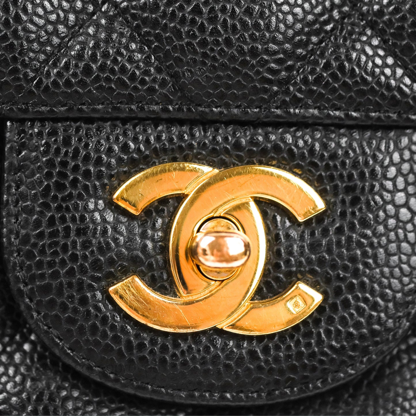 Chanel Jumbo Single Flap Black Caviar 24K Gold Hardware