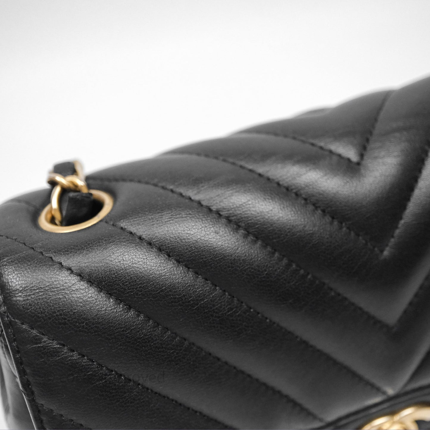 Chanel Mini Rectangular Chevron Black Lambskin Aged Gold Hardware