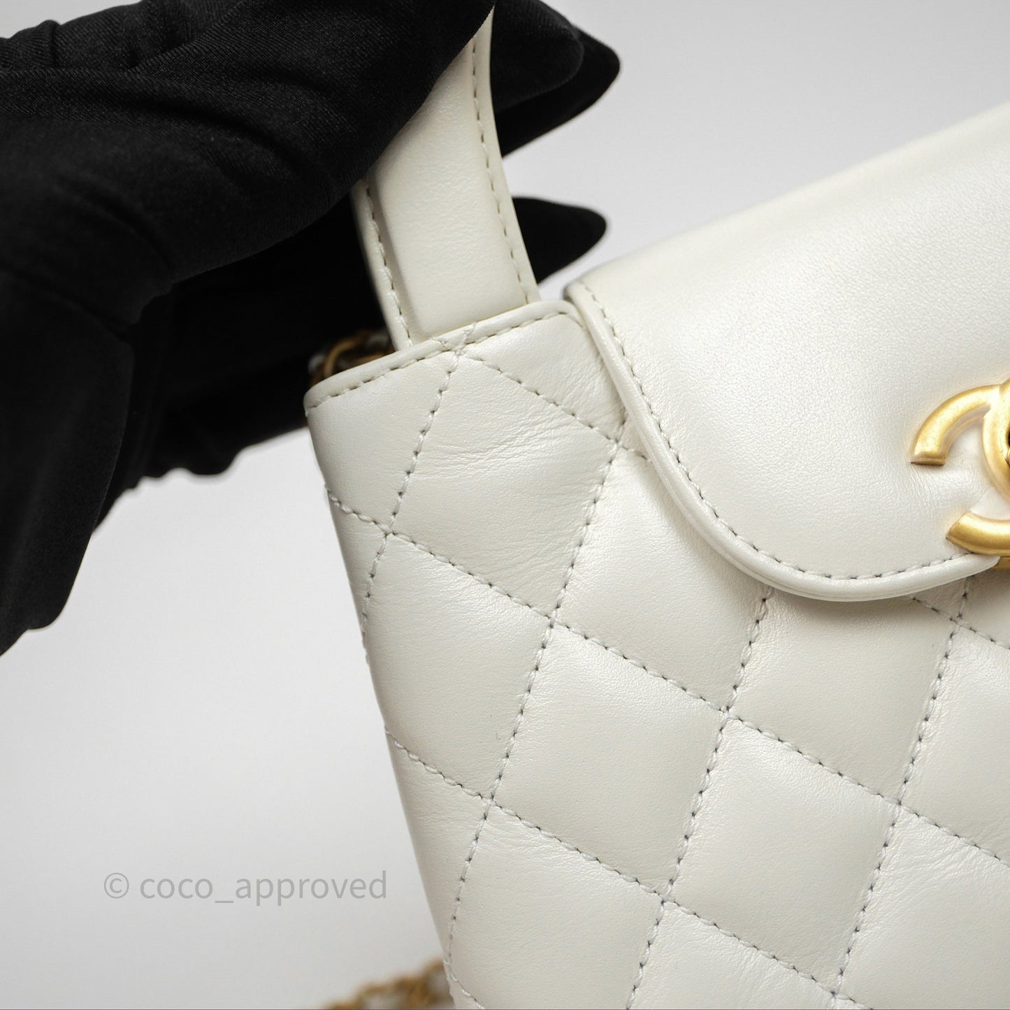 Chanel Kelly Bag Quilted White Calfskin Aged Gold Hardware