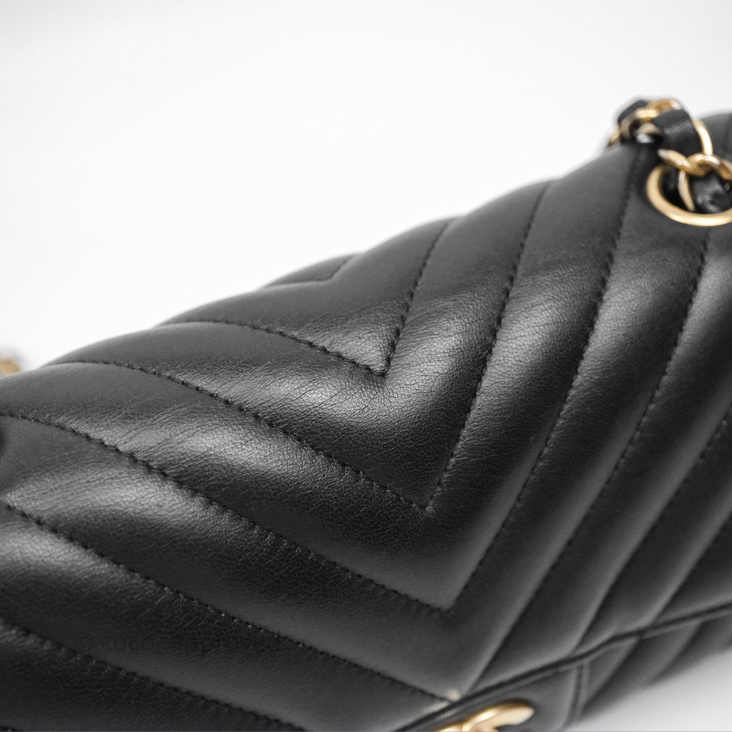 Chanel Mini Rectangular Chevron Black Lambskin Aged Gold Hardware