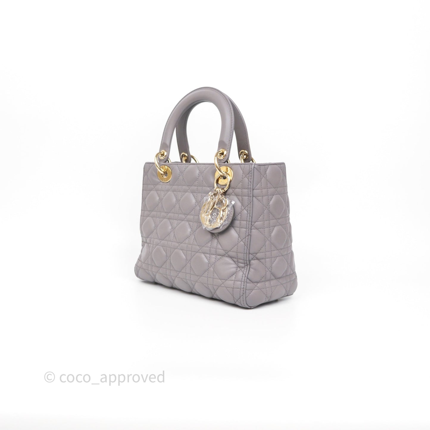 Christian Dior Medium Lady Dior Grey Lambskin Gold Hardware