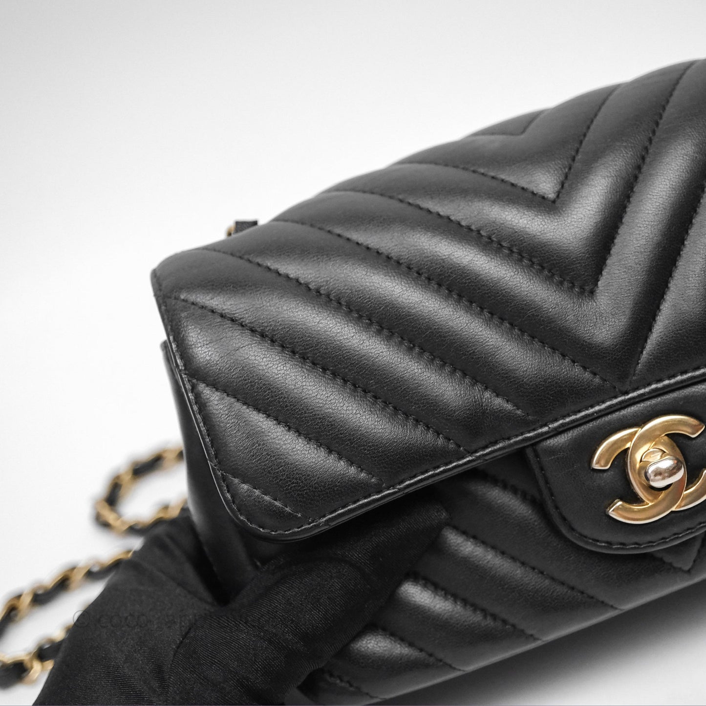 Chanel Mini Rectangular Chevron Black Lambskin Aged Gold Hardware