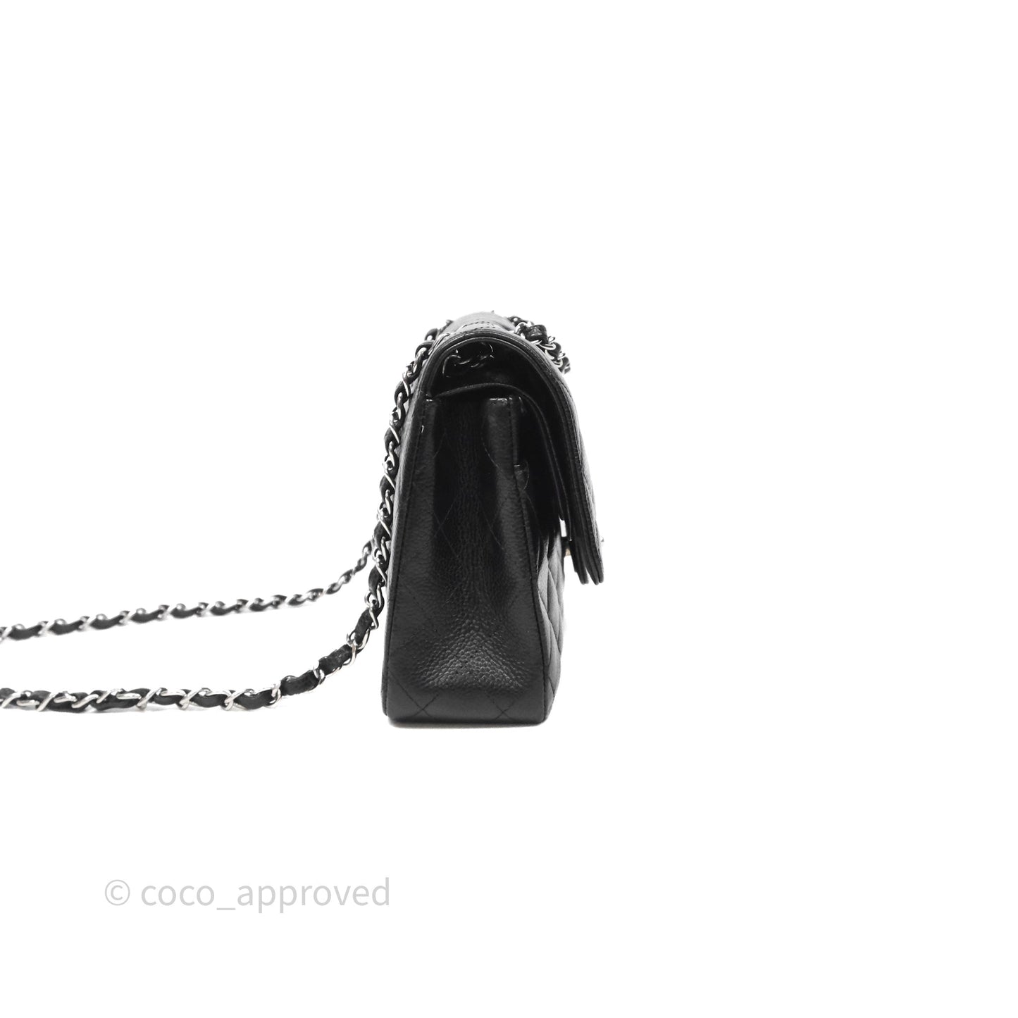 Chanel Classic M/L Medium Flap Quilted Black Caviar Silver Hardware