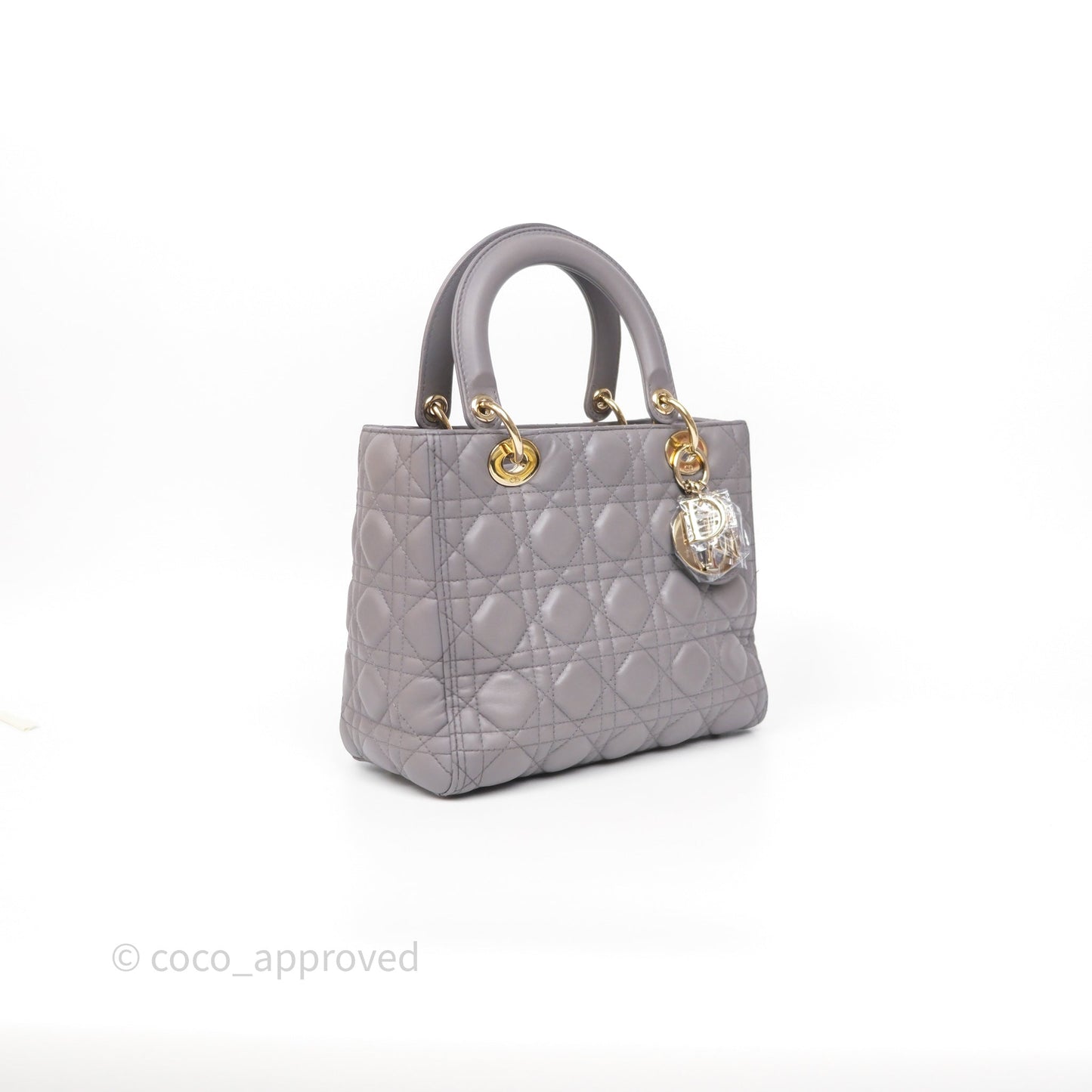 Christian Dior Medium Lady Dior Grey Lambskin Gold Hardware