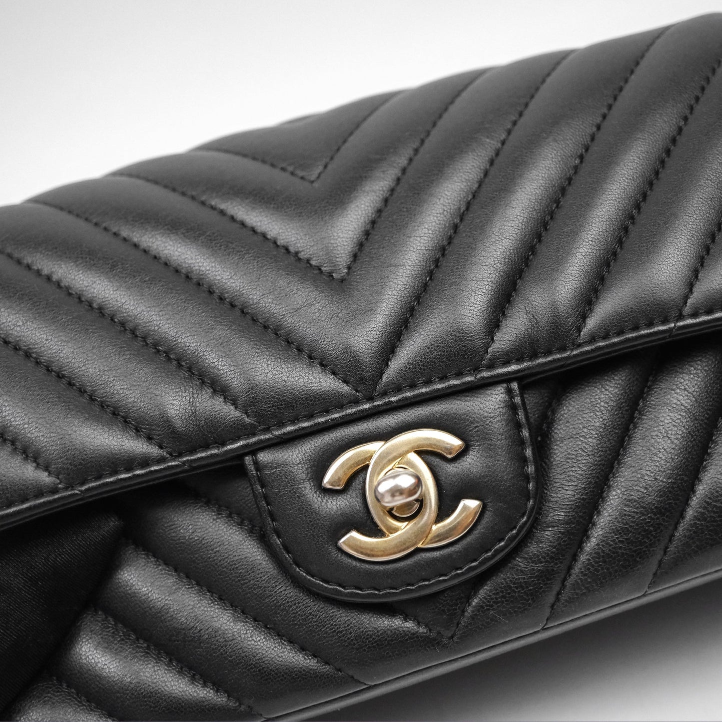 Chanel Mini Rectangular Chevron Black Lambskin Aged Gold Hardware