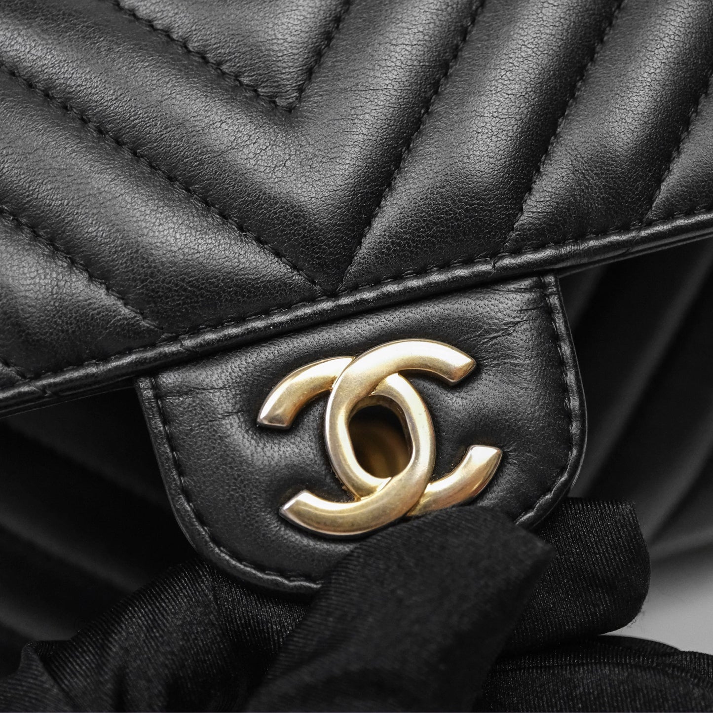 Chanel Mini Rectangular Chevron Black Lambskin Aged Gold Hardware