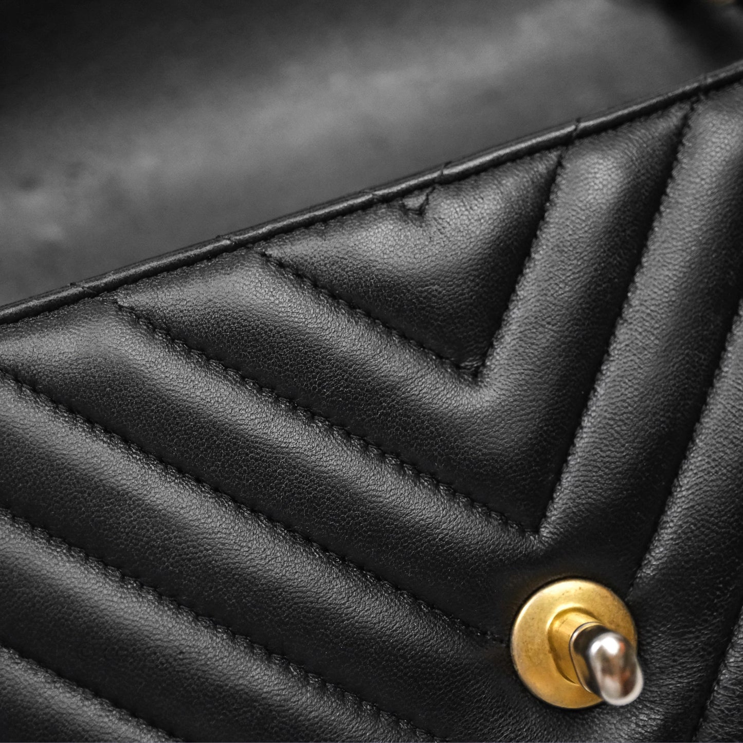 Chanel Mini Rectangular Chevron Black Lambskin Aged Gold Hardware