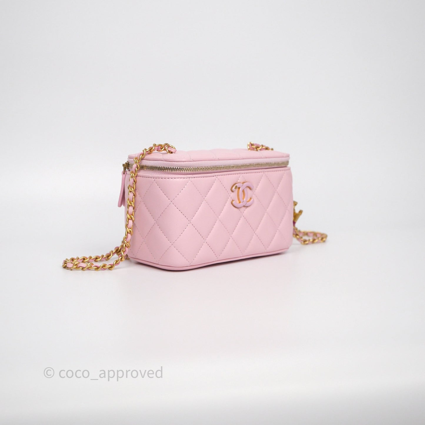 Chanel Vanity with Enamel CC Adjustable Chain Pink Lambskin Aged Gold Hardware
