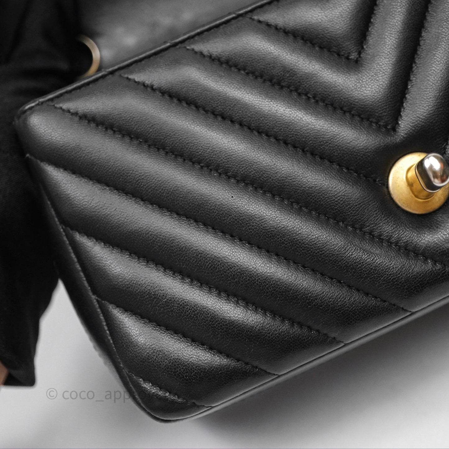 Chanel Mini Rectangular Chevron Black Lambskin Aged Gold Hardware