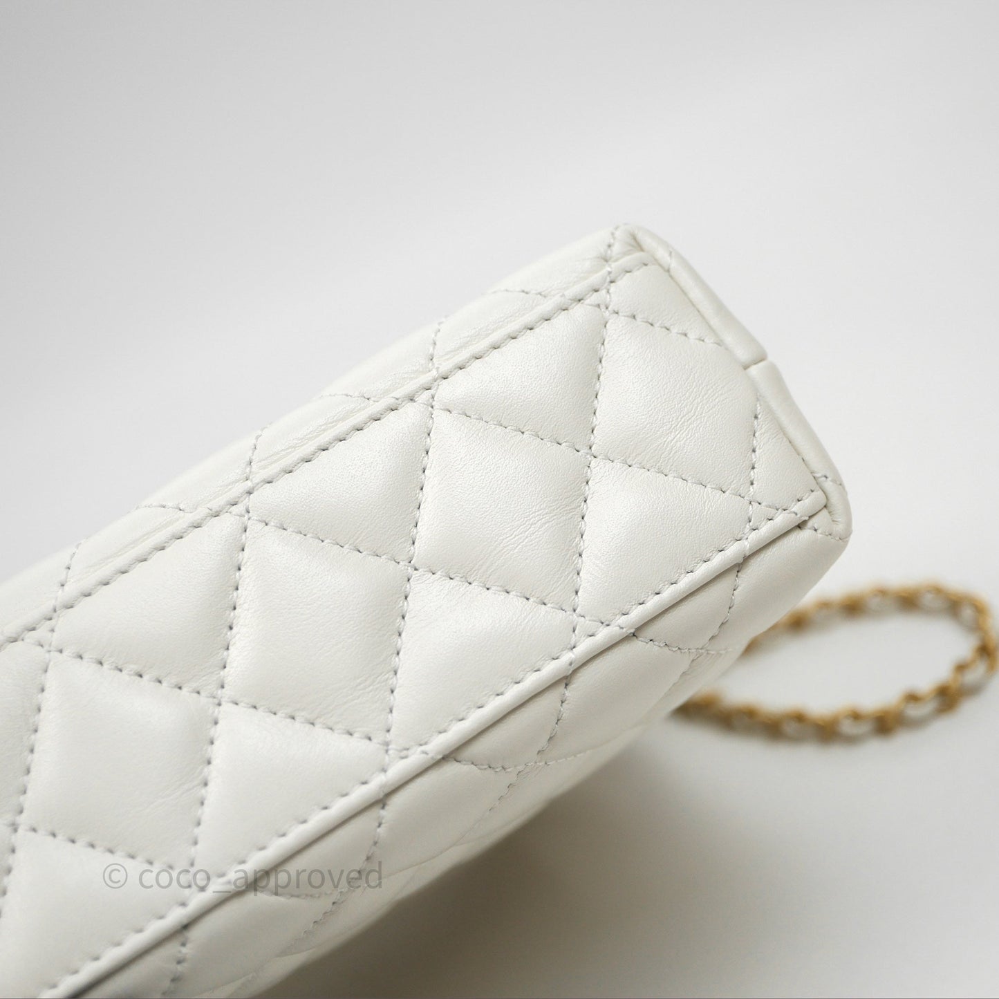 Chanel Kelly Bag Quilted White Calfskin Aged Gold Hardware