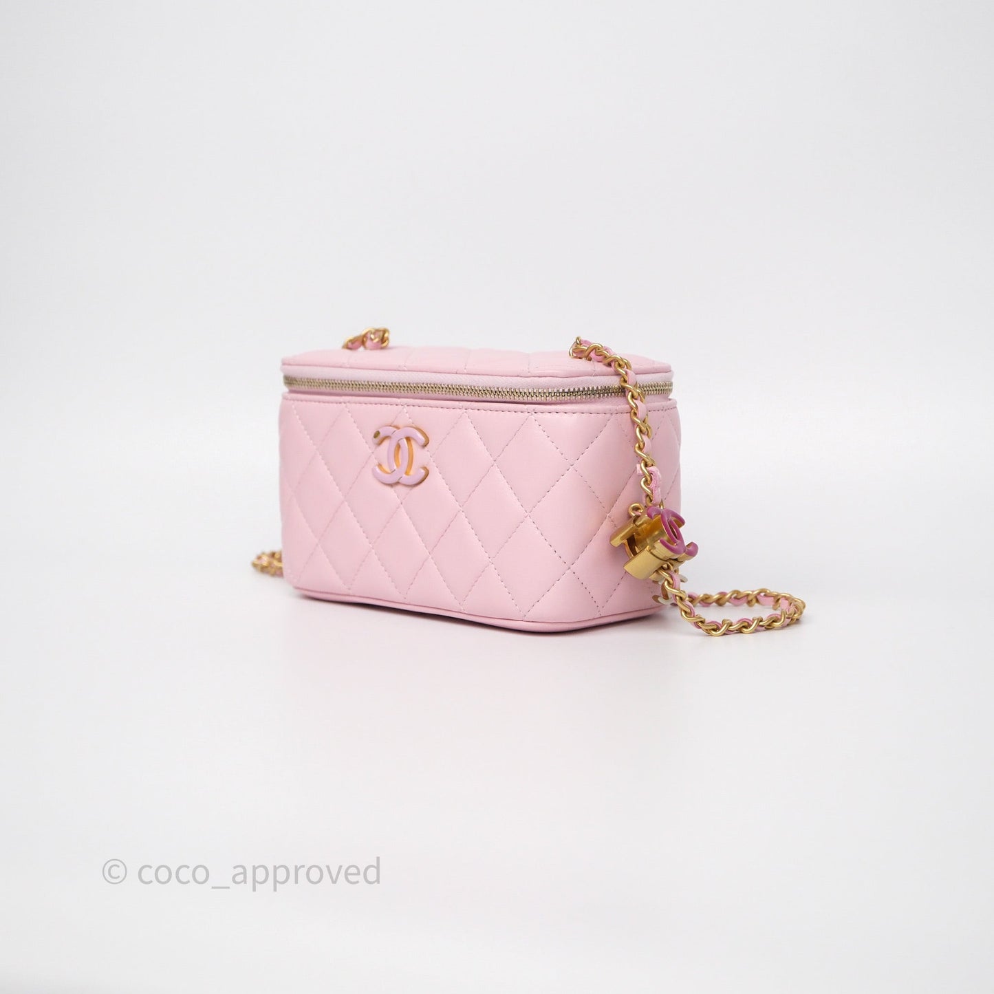 Chanel Vanity with Enamel CC Adjustable Chain Pink Lambskin Aged Gold Hardware