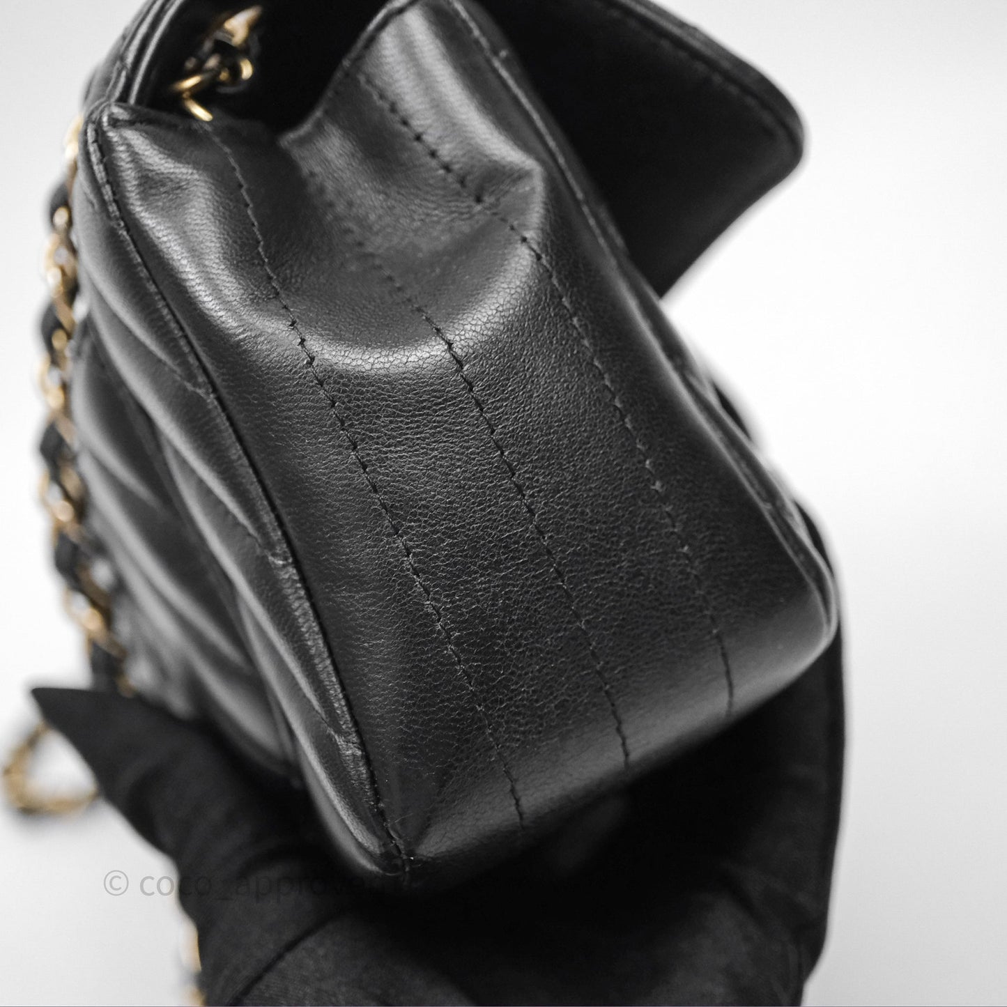 Chanel Mini Rectangular Chevron Black Lambskin Aged Gold Hardware